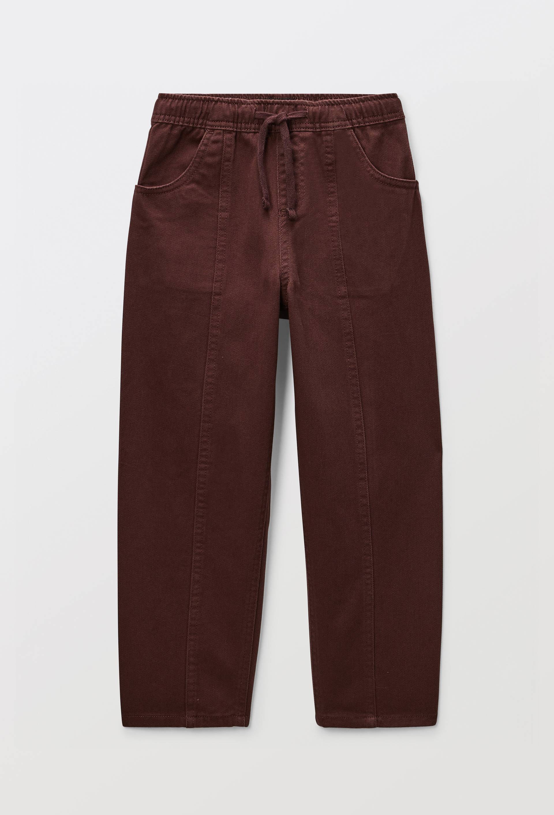 Pantalon avec taille &eacute;lastiqu&eacute;e en coton, Brun fonc&eacute;, large image number 1