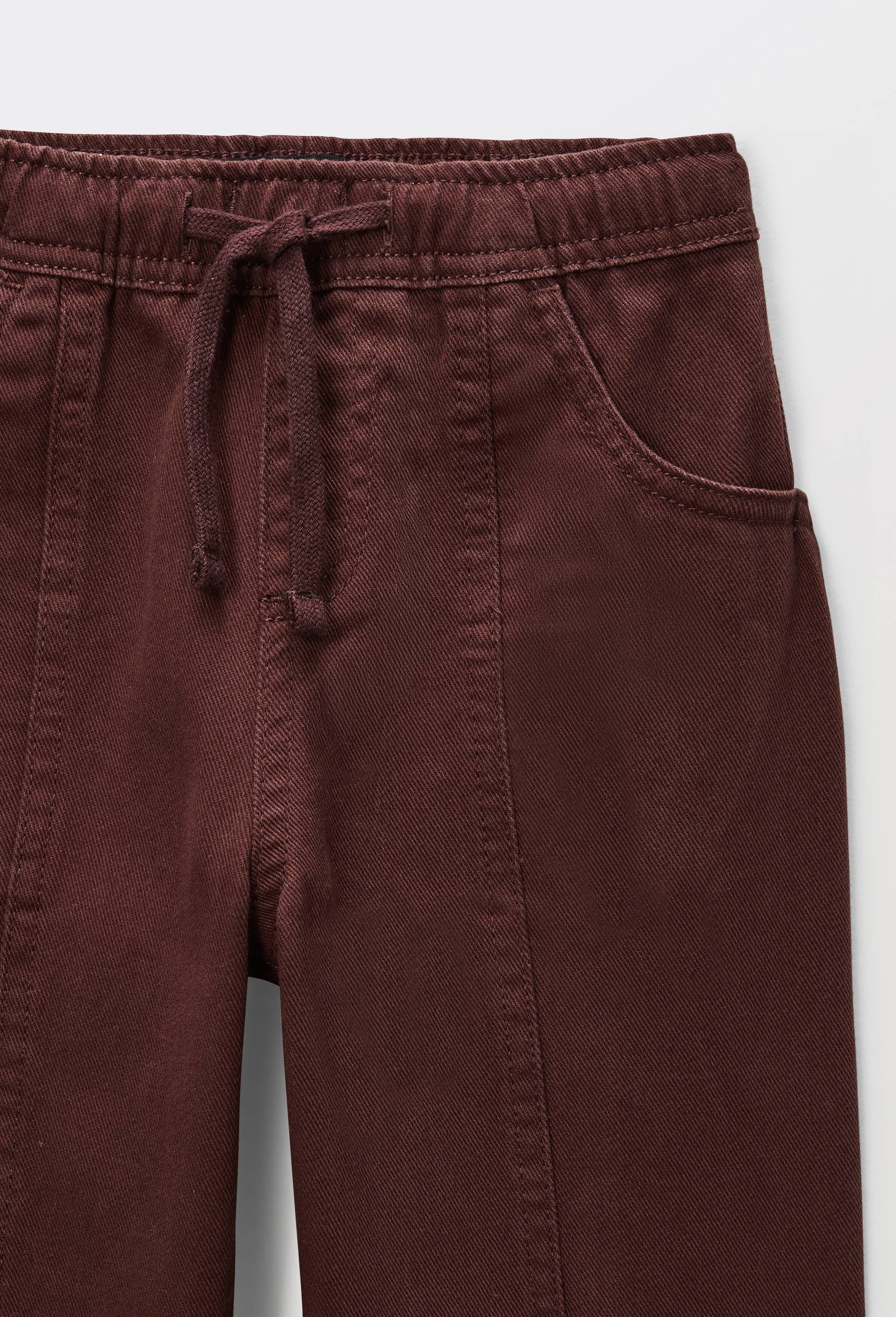 Pantalon avec taille &eacute;lastiqu&eacute;e en coton, Brun fonc&eacute;, large image number 3