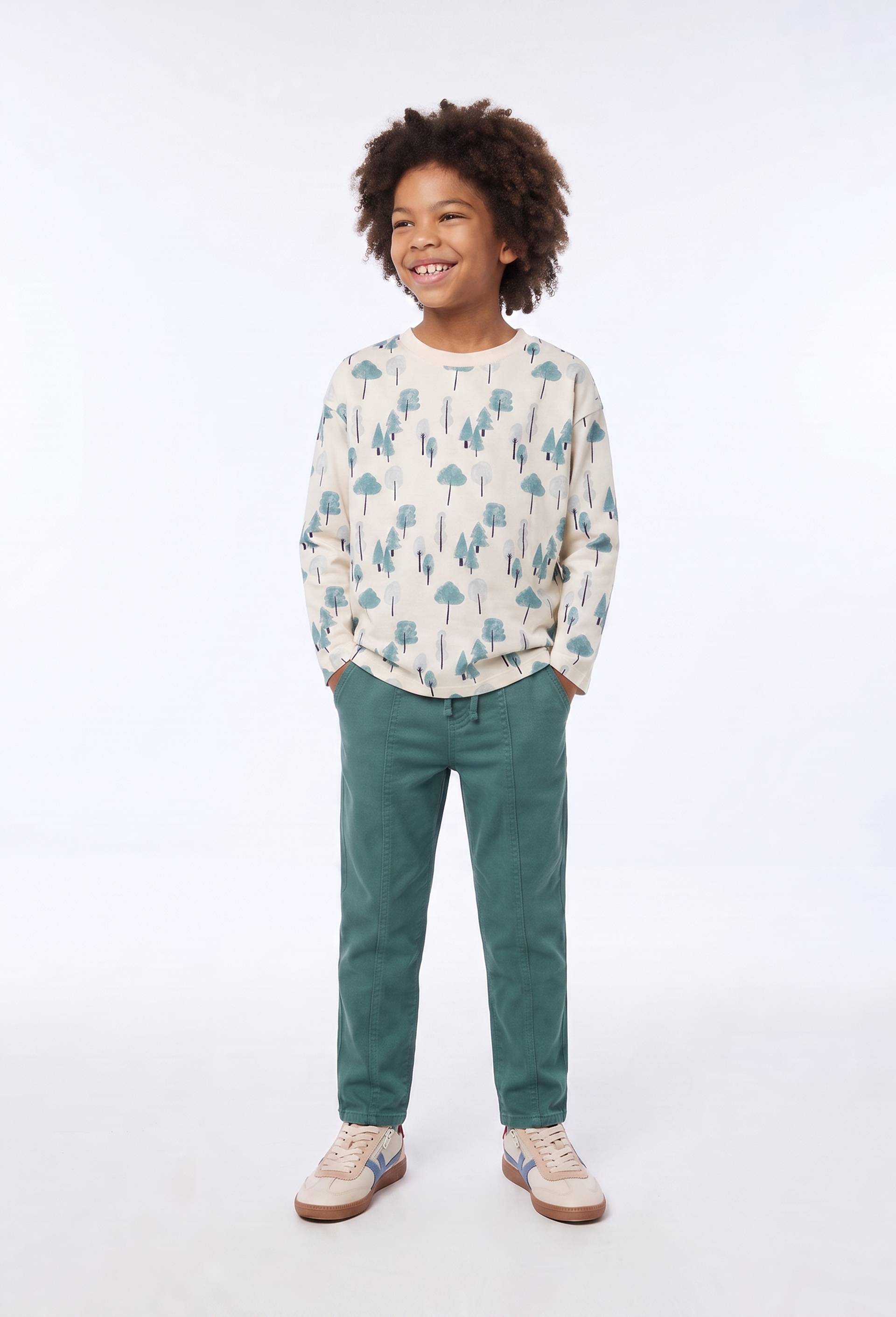 Pantalon avec taille &eacute;lastiqu&eacute;e en coton, Vert fonc&eacute;, large image number 0