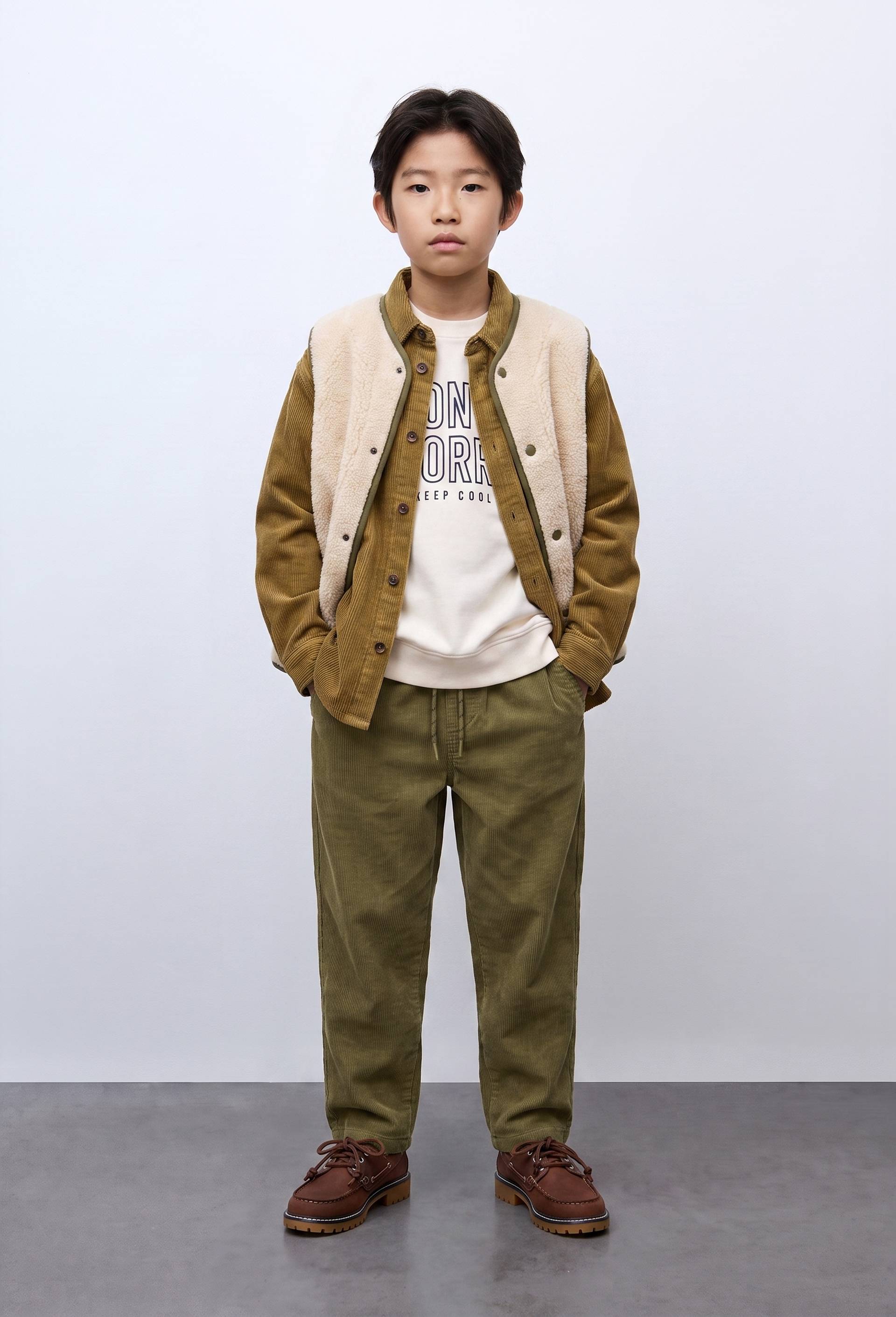 Pantalon taille &eacute;lastiqu&eacute;e uni en coton BIO GOTS, Vert fonc&eacute;, swatch image