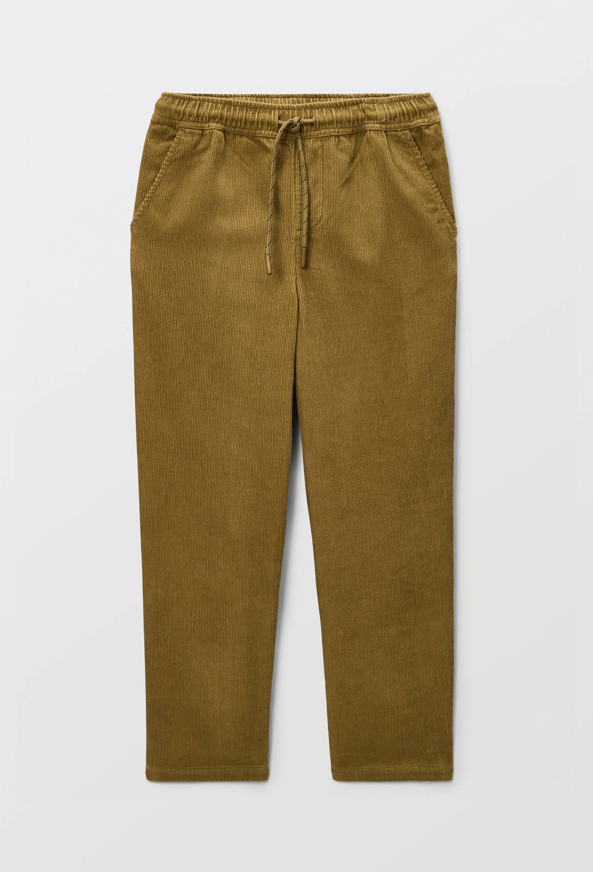 Pantalon taille &eacute;lastiqu&eacute;e uni en coton, Vert fonc&eacute;, large image number 1.0