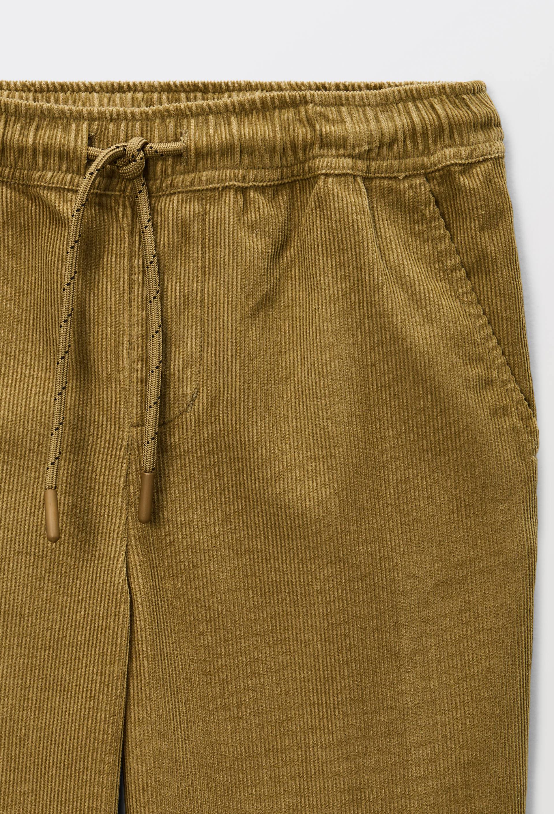 Pantalon taille &eacute;lastiqu&eacute;e uni en coton, Vert fonc&eacute;, large image number 3.0
