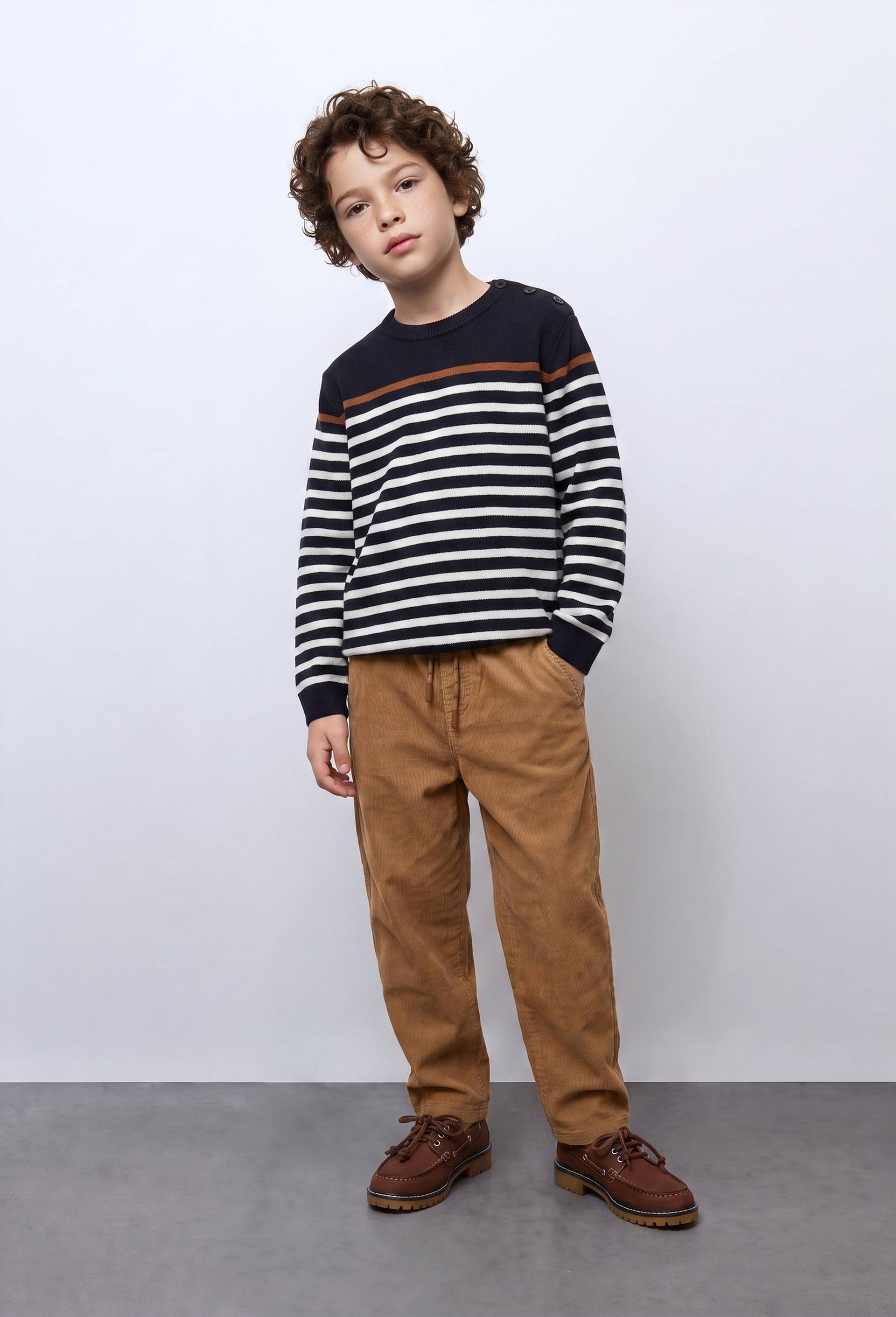 Pantalon taille &eacute;lastiqu&eacute;e uni en coton, Beige, large image number 0.0