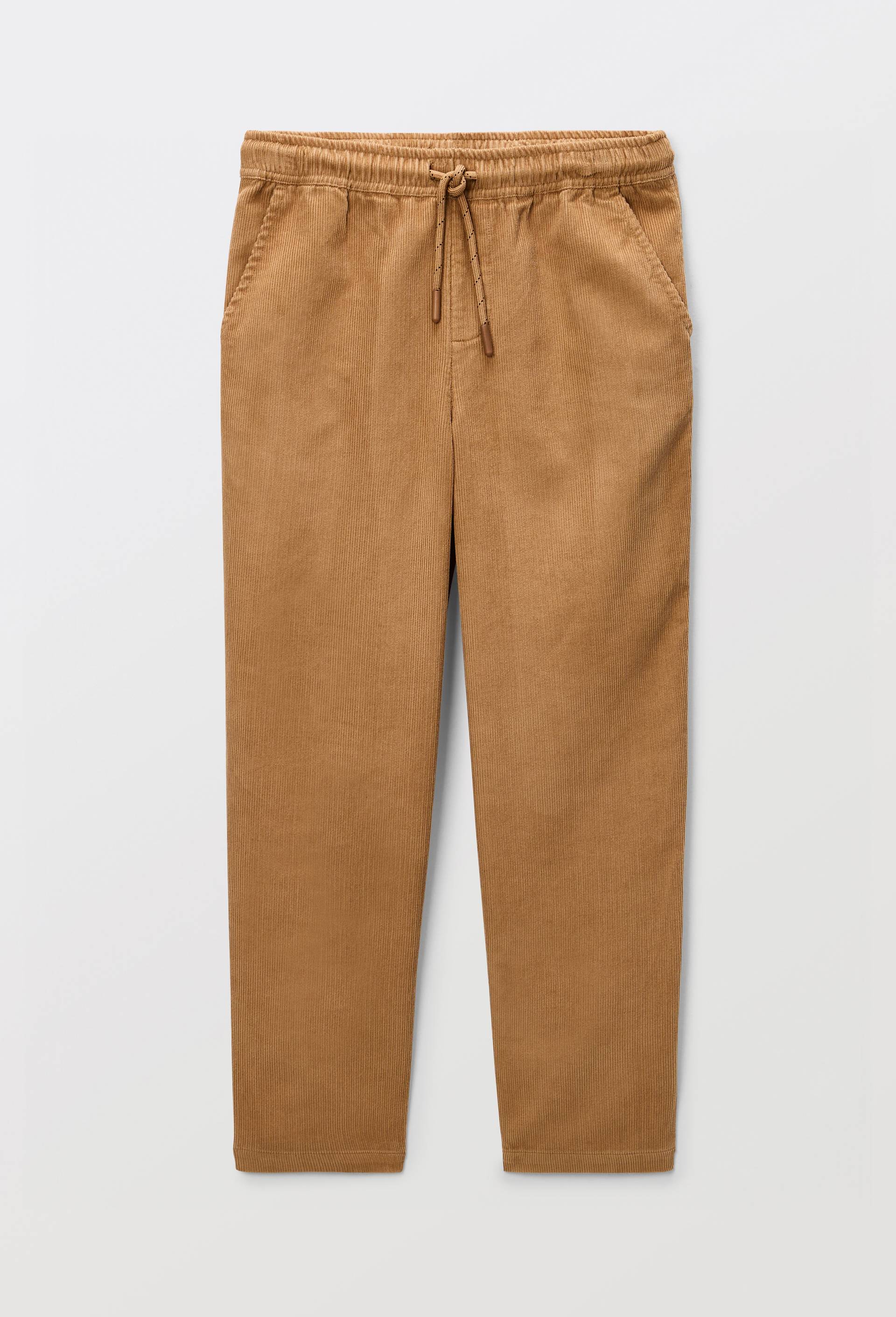 Pantalon taille &eacute;lastiqu&eacute;e uni en coton, Beige, large image number 1