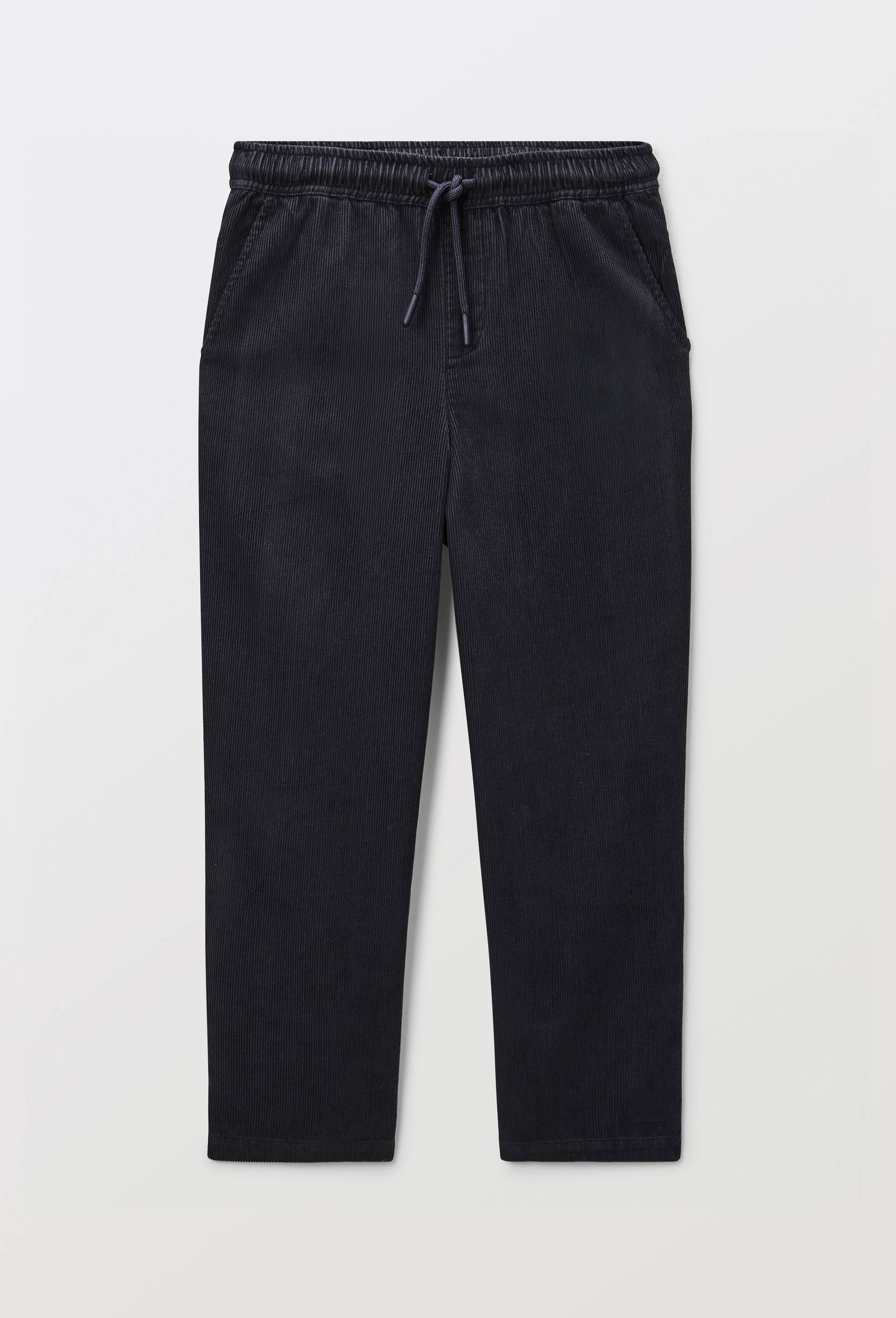 Pantalon taille &eacute;lastiqu&eacute;e uni en coton, Bleu fonc&eacute;, large image number 1.0