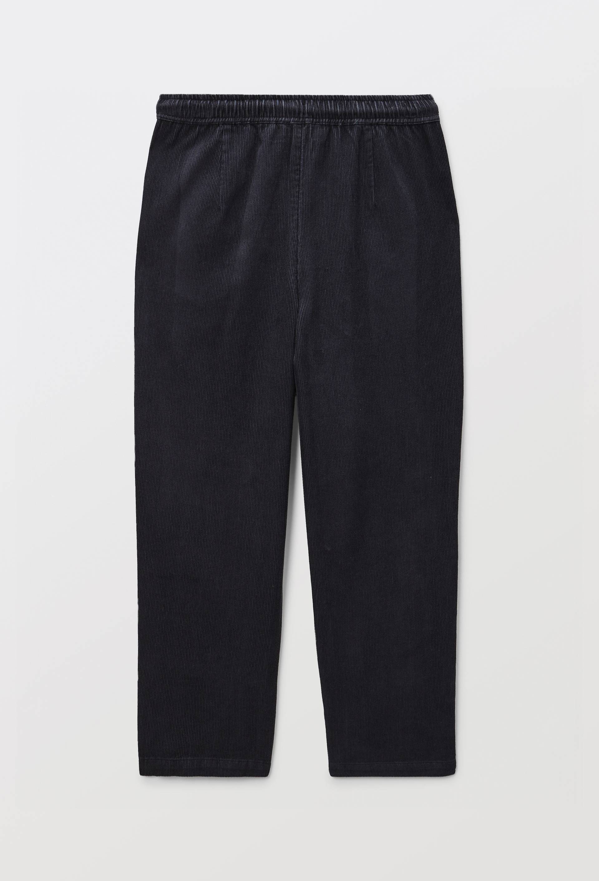 Pantalon taille &eacute;lastiqu&eacute;e uni en coton, Bleu fonc&eacute;, large image number 2