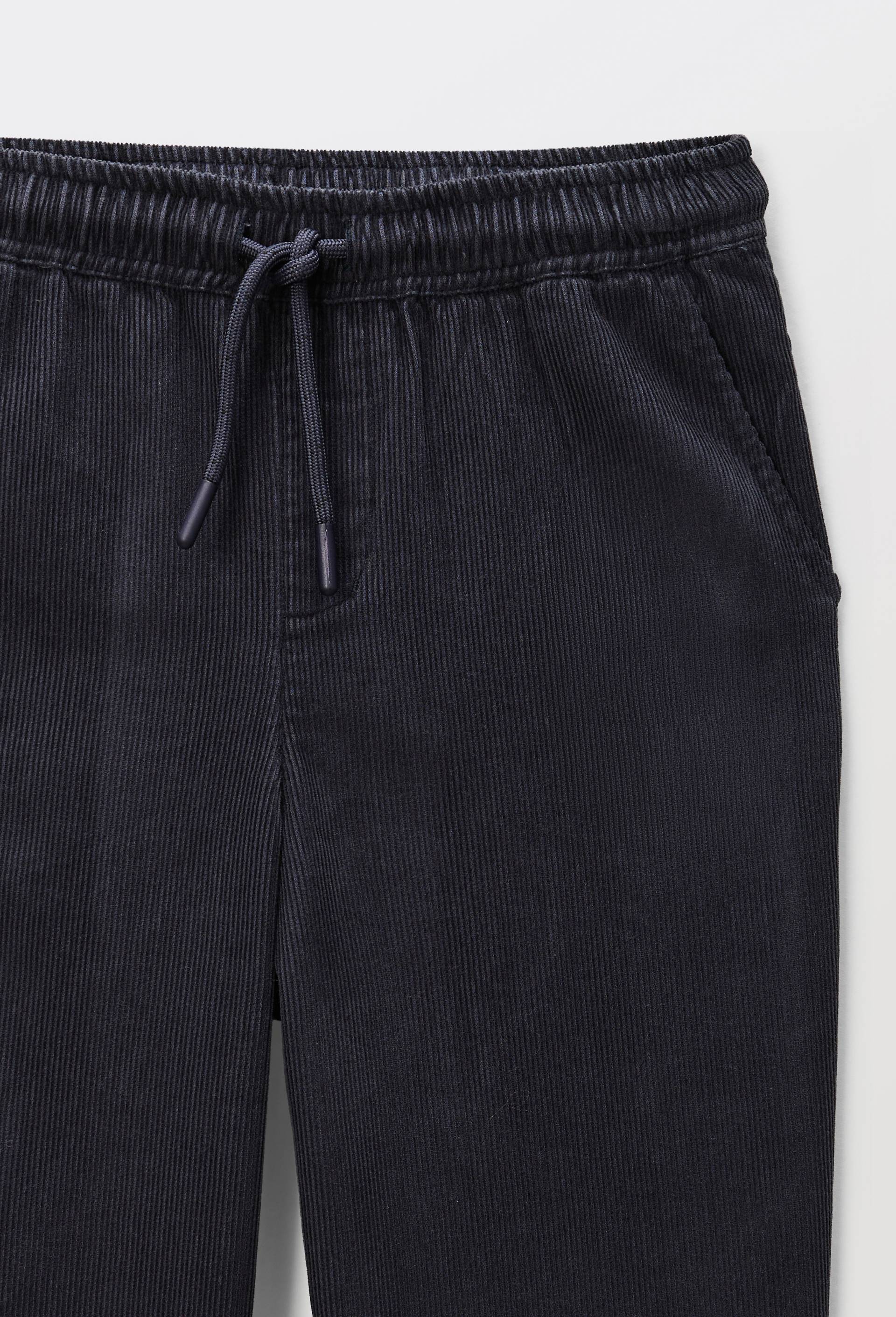 Pantalon taille &eacute;lastiqu&eacute;e uni en coton, Bleu fonc&eacute;, large image number 3