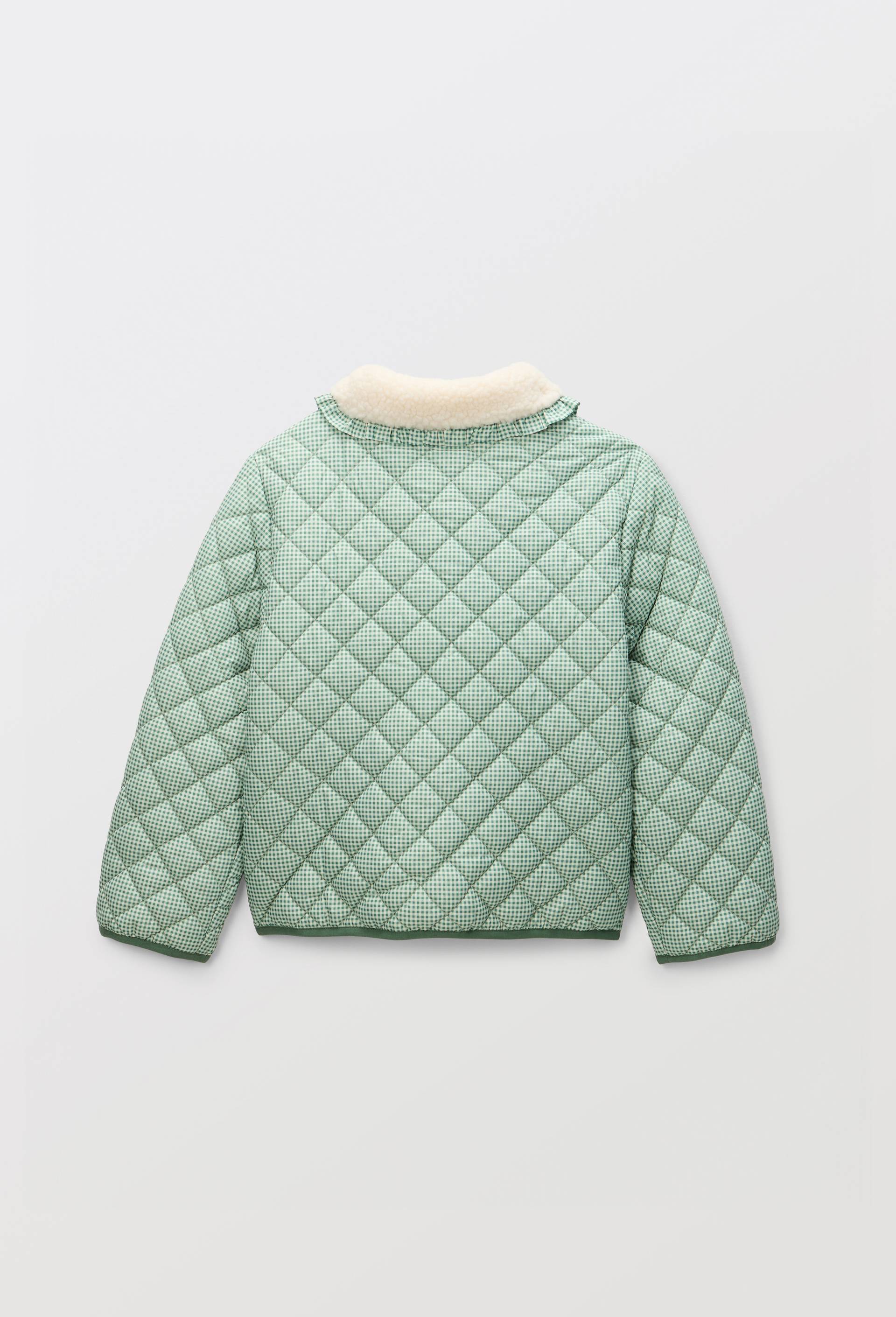 Veste matelass&eacute;e vichy d&eacute;tails sherpa et broderies, Vert, large image number 3.0