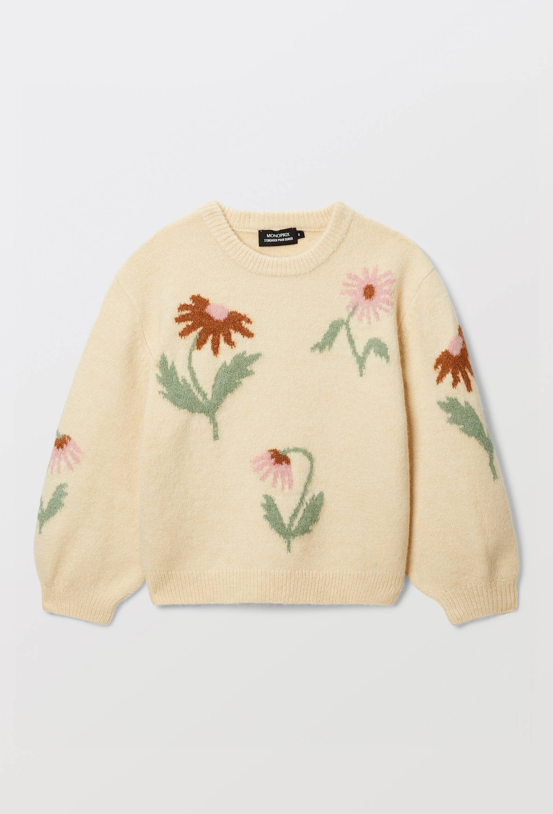Pull intarcia motif fleurs, Jaune, large image number 2.0