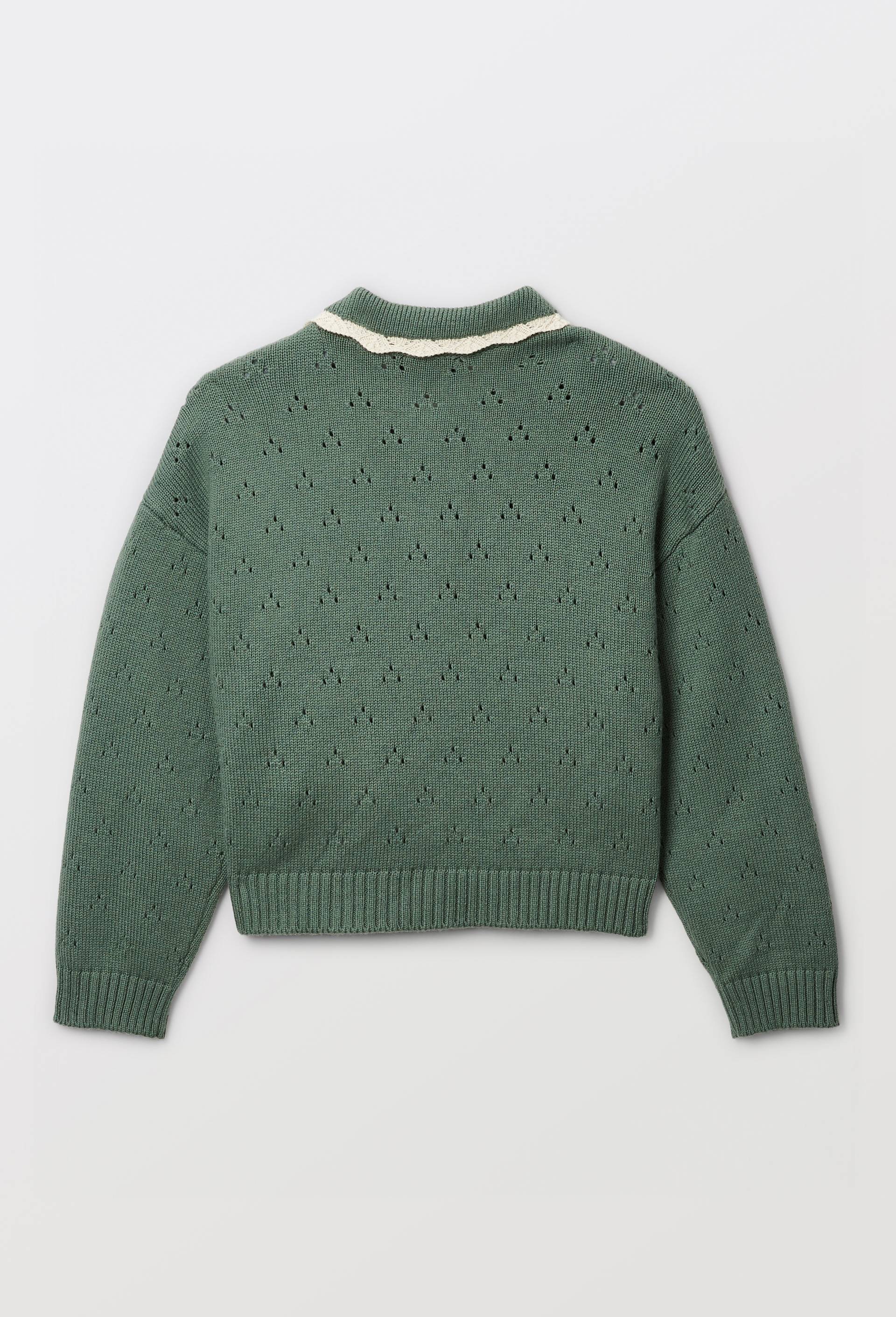 Cardigan ajour&eacute; d&eacute;tails dentelle, Vert, large image number 2.0