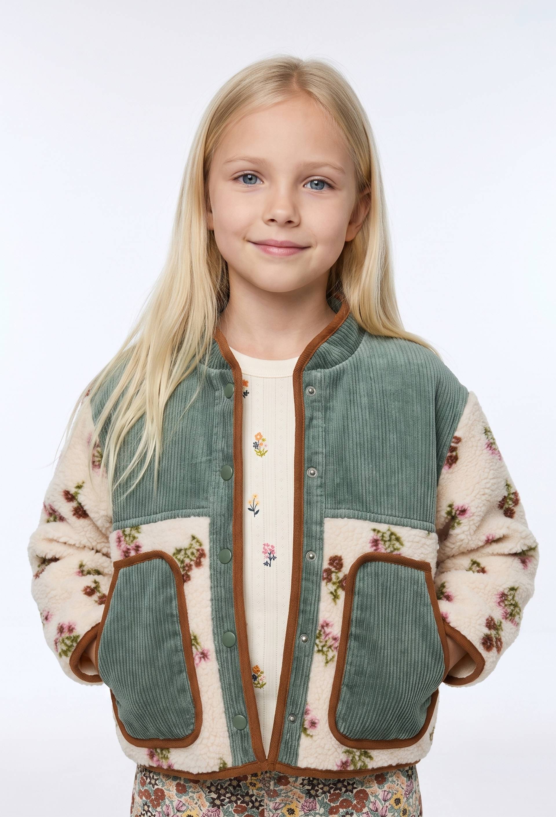 Veste en sherpa et velours motifs fleuri, Vert, large image number 0