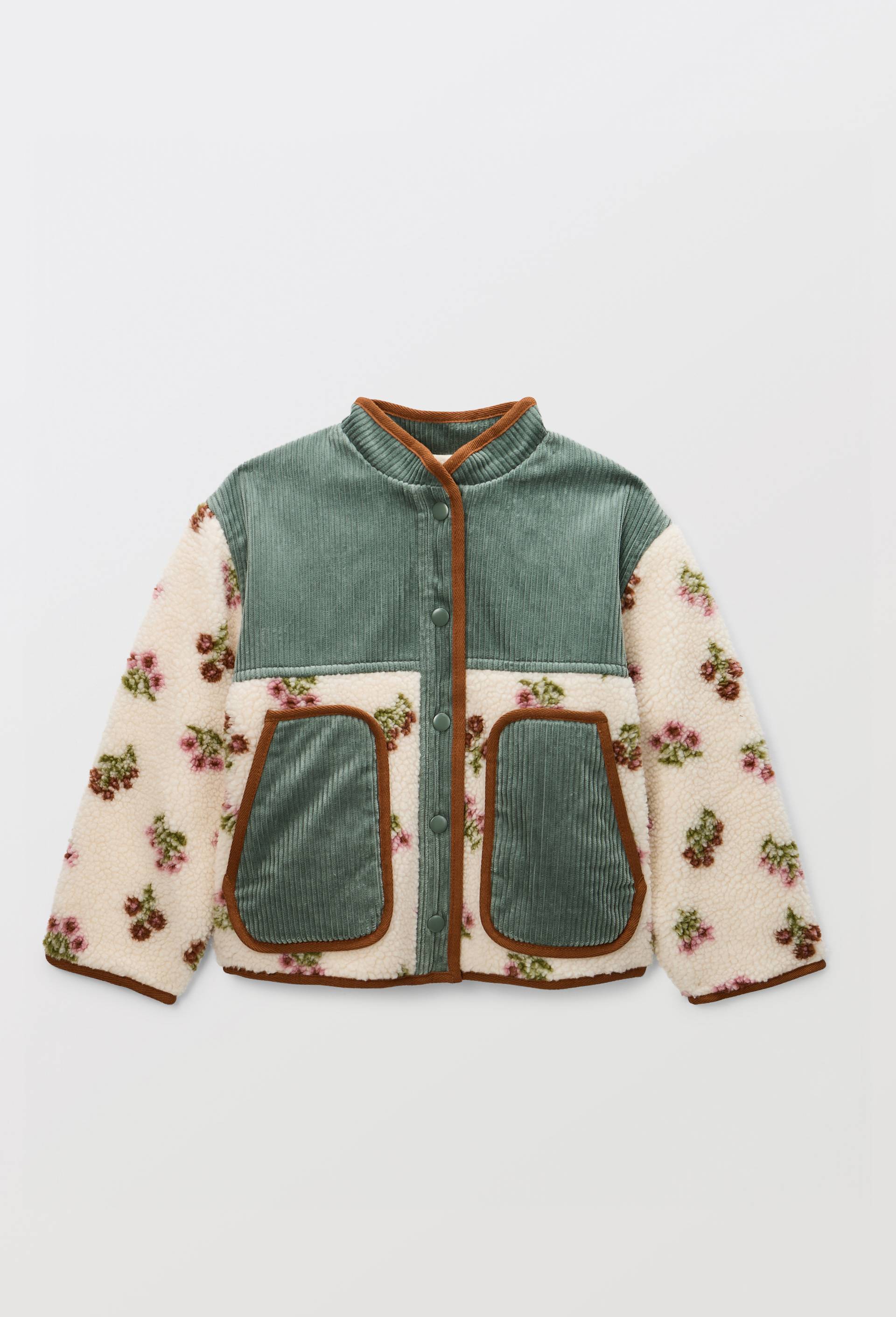 Veste en sherpa et velours motifs fleuri, Vert, large image number 1.0