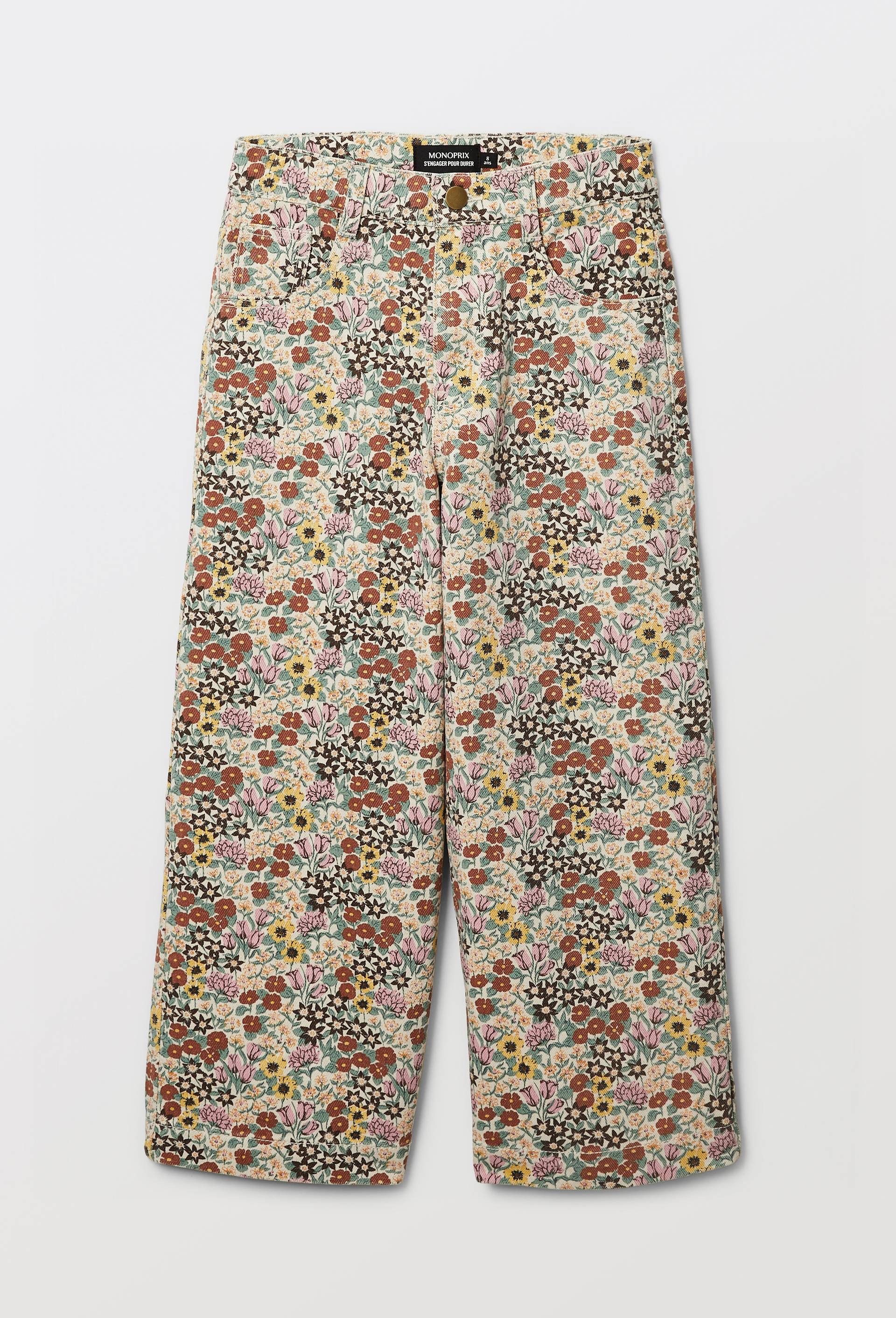 Pantalon twill imprim&eacute; en coton, Jaune, large image number 2