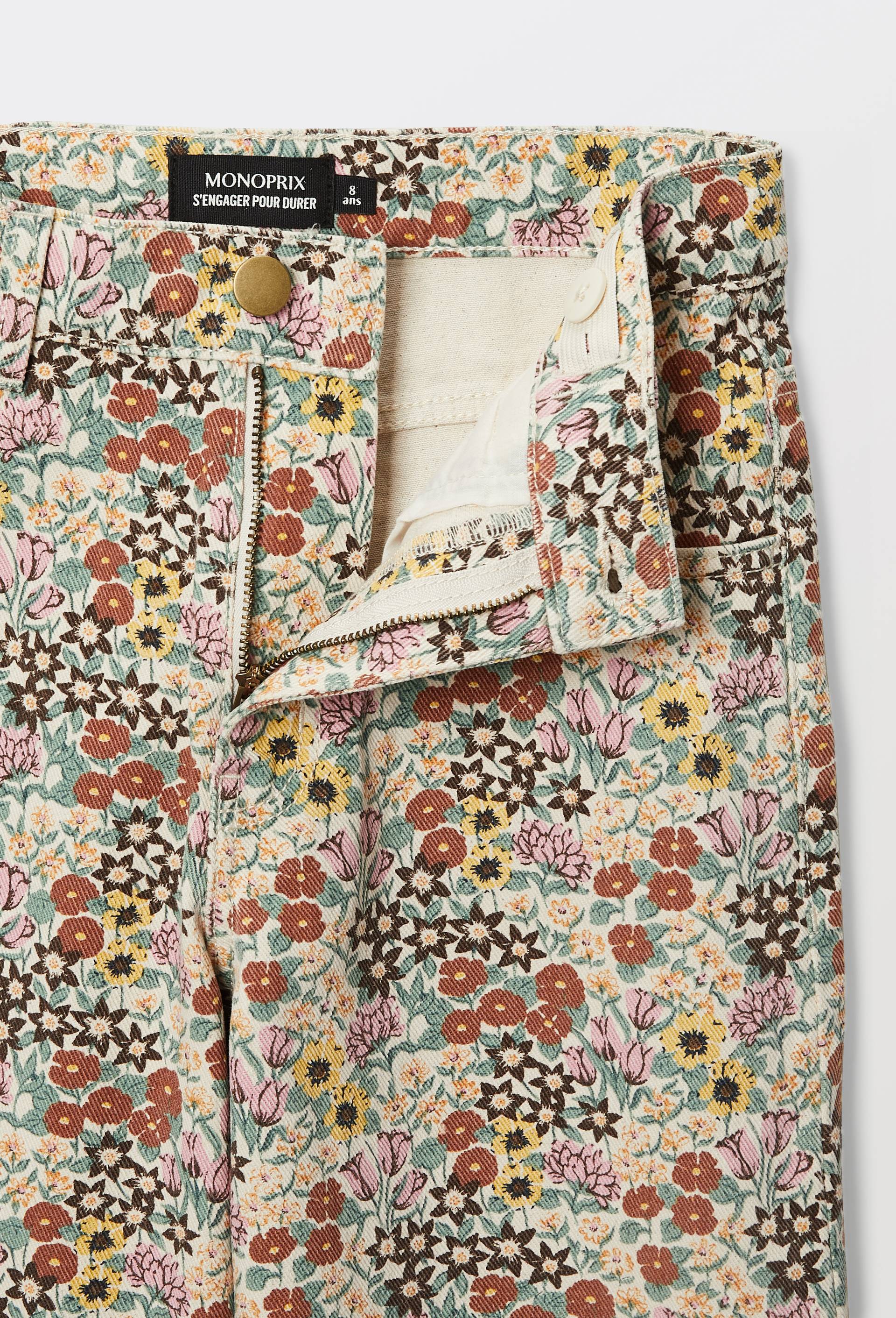 Pantalon twill imprim&eacute; en coton, Jaune, large image number 4.0
