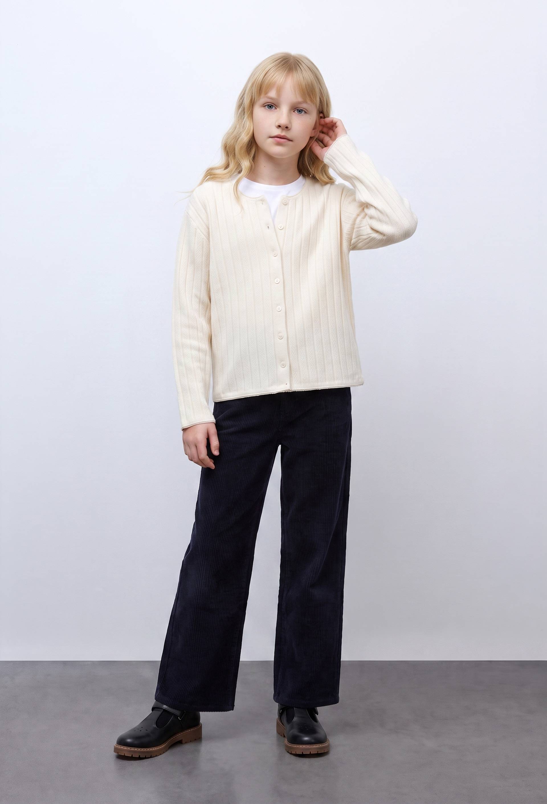 T-shirt manches longues en pointelle, Beige clair, swatch image