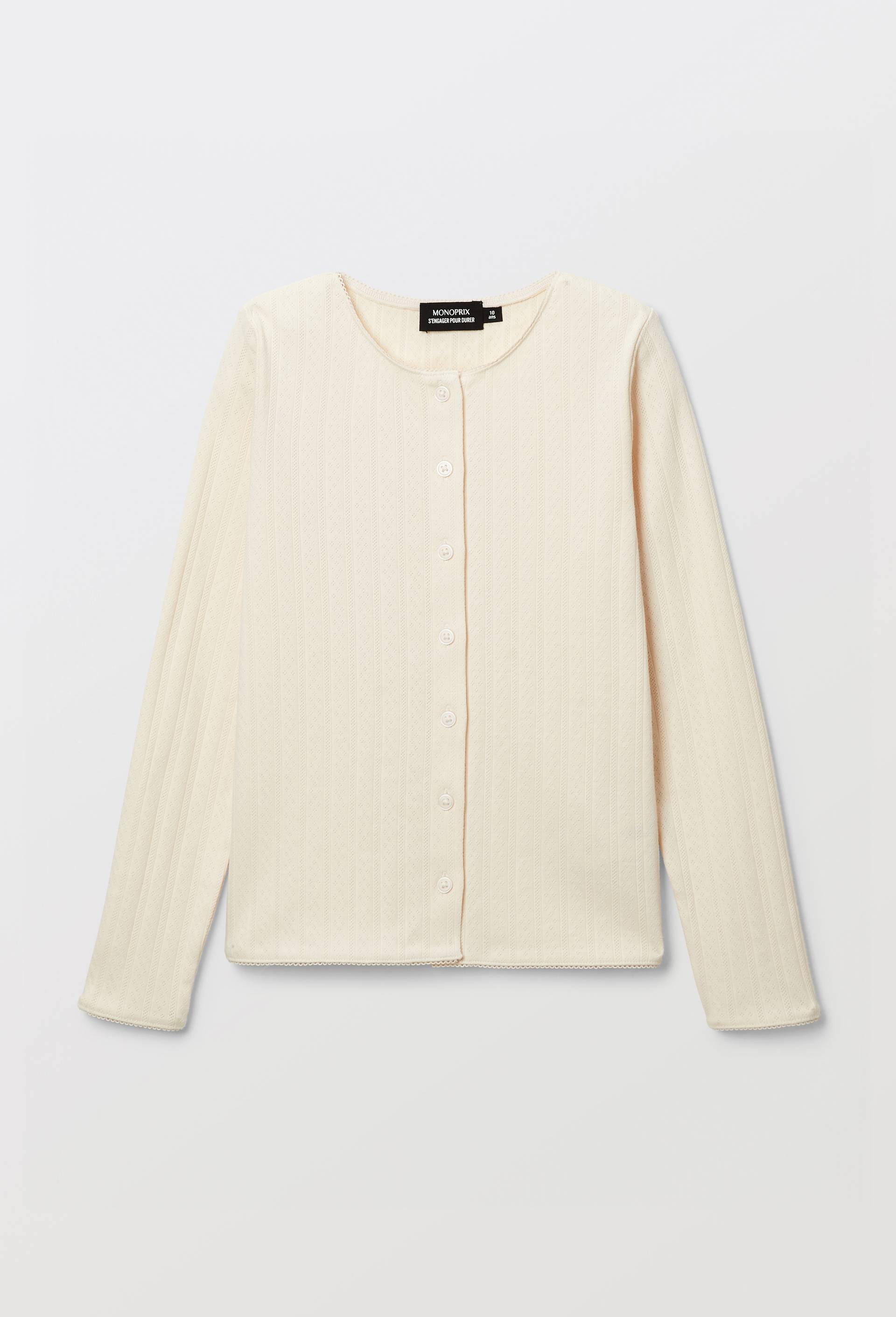 T-shirt manches longues en pointelle, Beige clair, large image number 1