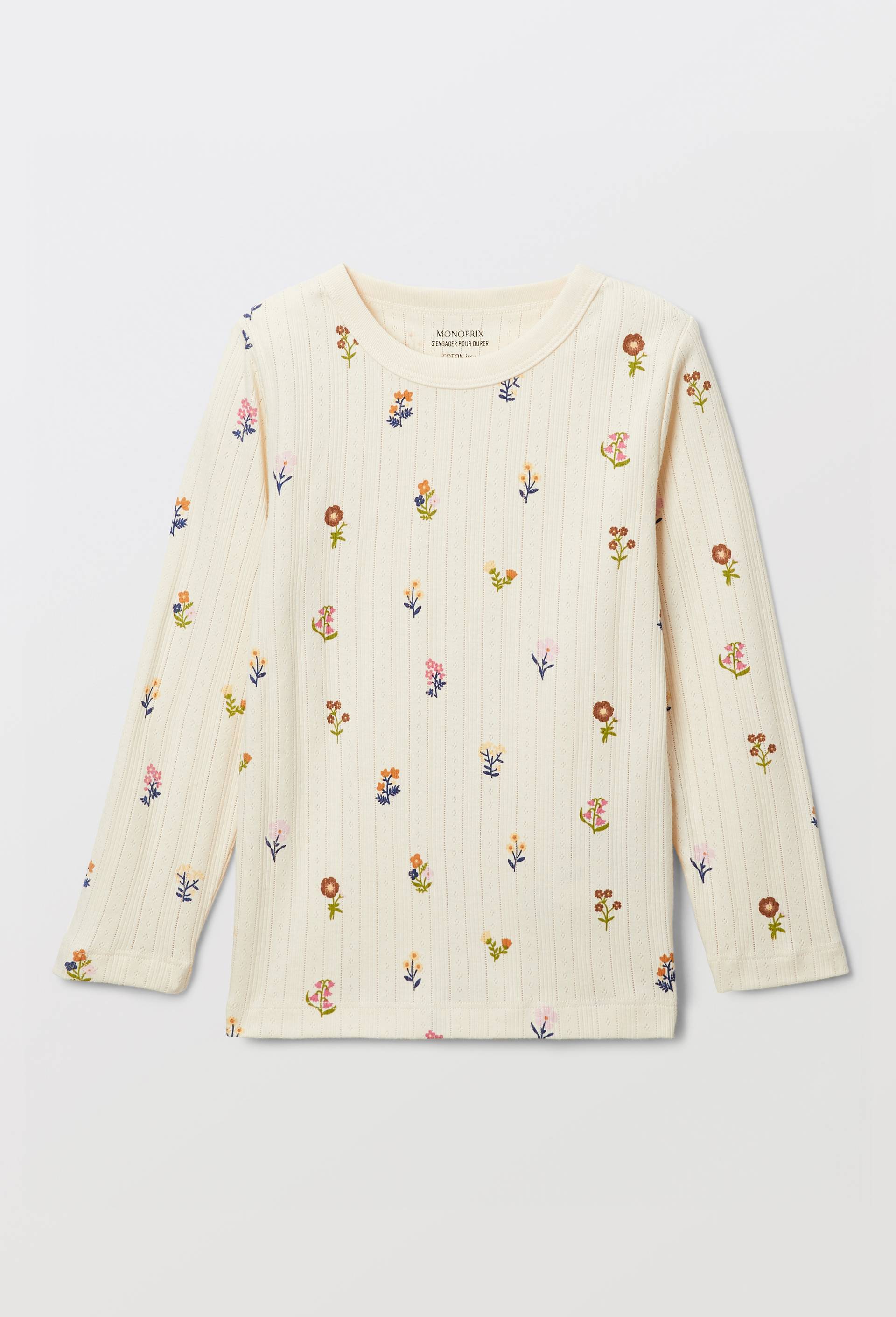 T-shirt manches longues imprim&eacute; en coton, Beige clair, large image number 1.0