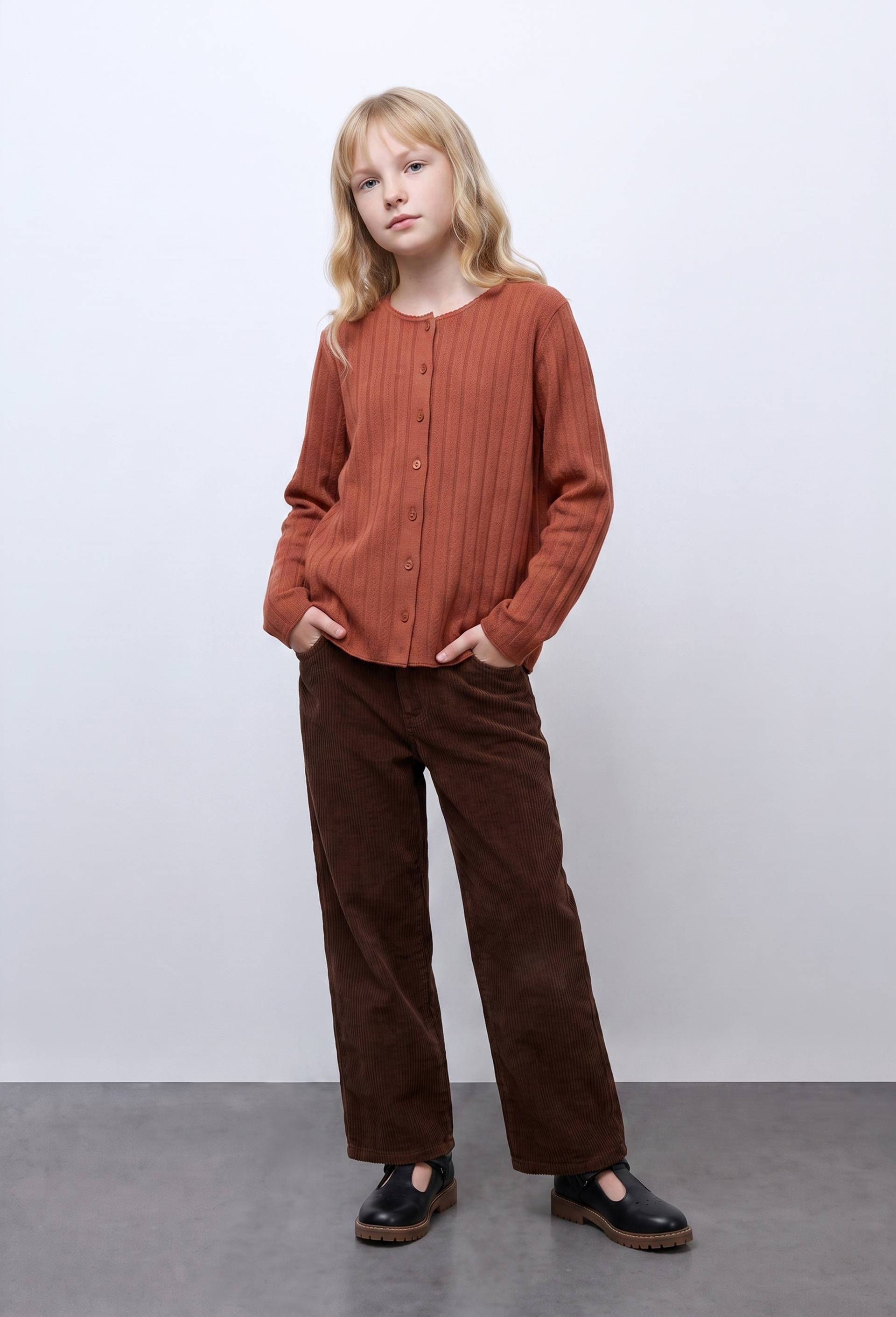 T-shirt manches longues en pointelle, Brun, swatch image