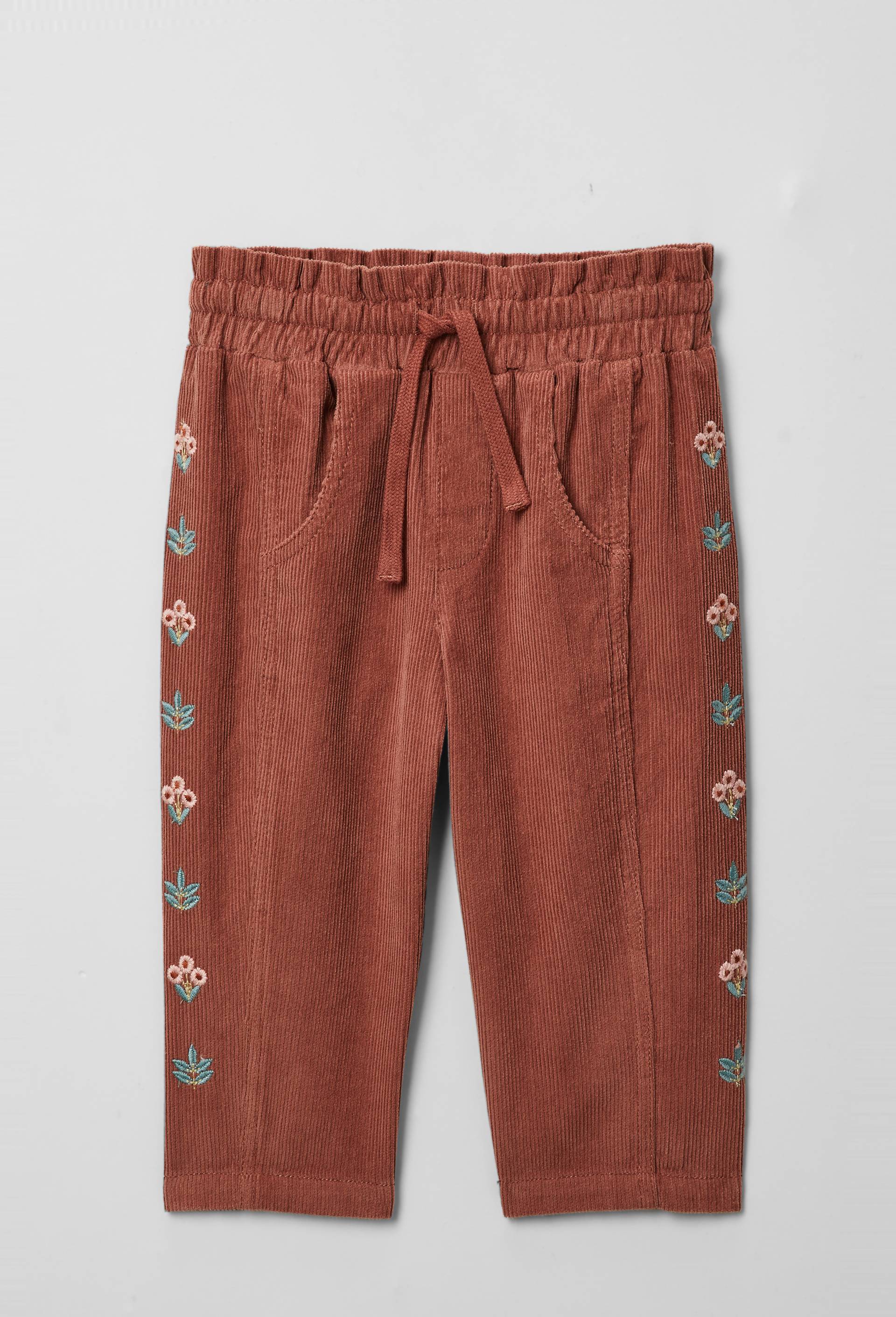 Pantalon taille &eacute;lastique en velours brod&eacute; en coton BIO GOTS, Rose fonc&eacute;, large image number 1