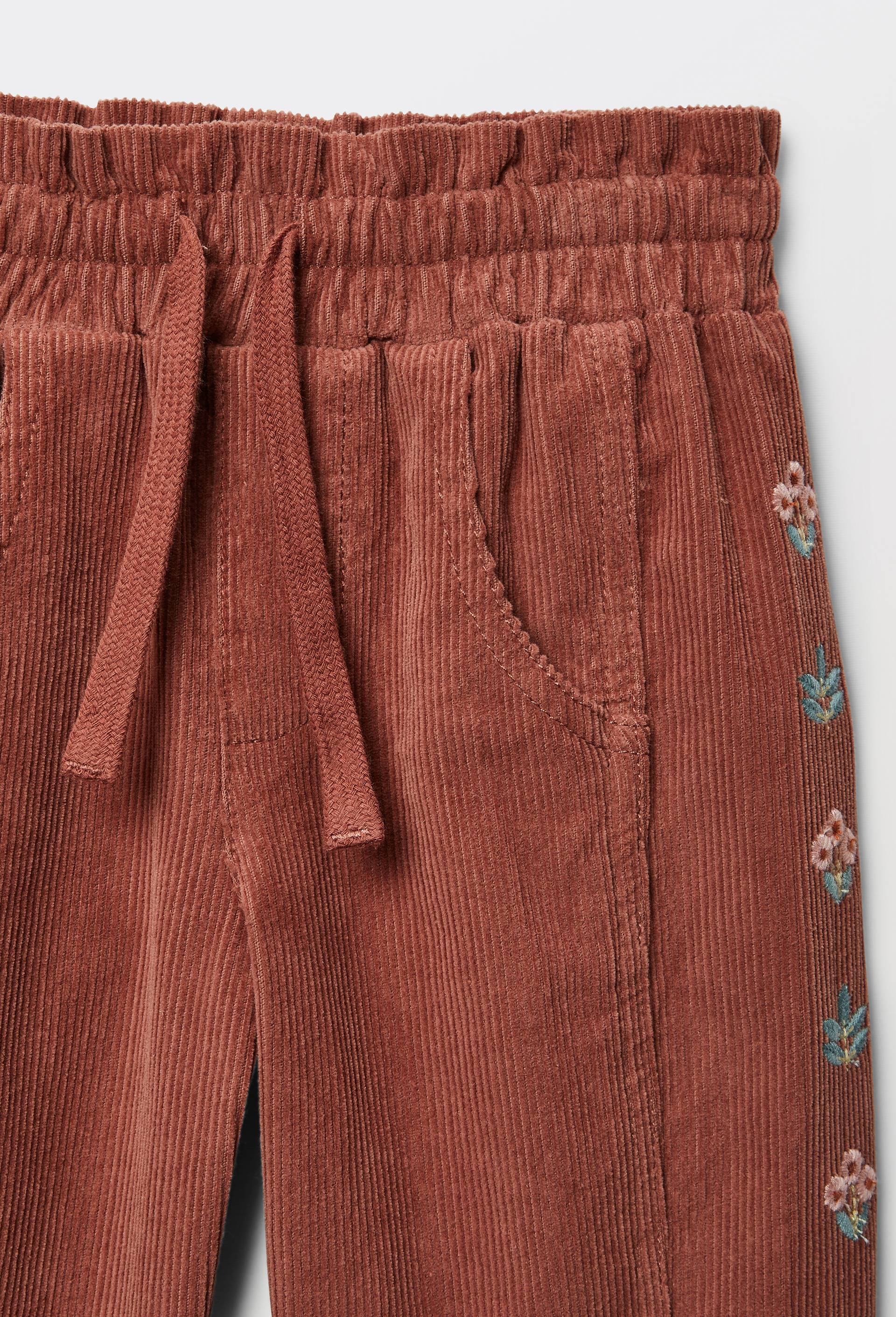 Pantalon taille &eacute;lastique en velours brod&eacute; en coton BIO GOTS, Rose fonc&eacute;, large image number 3