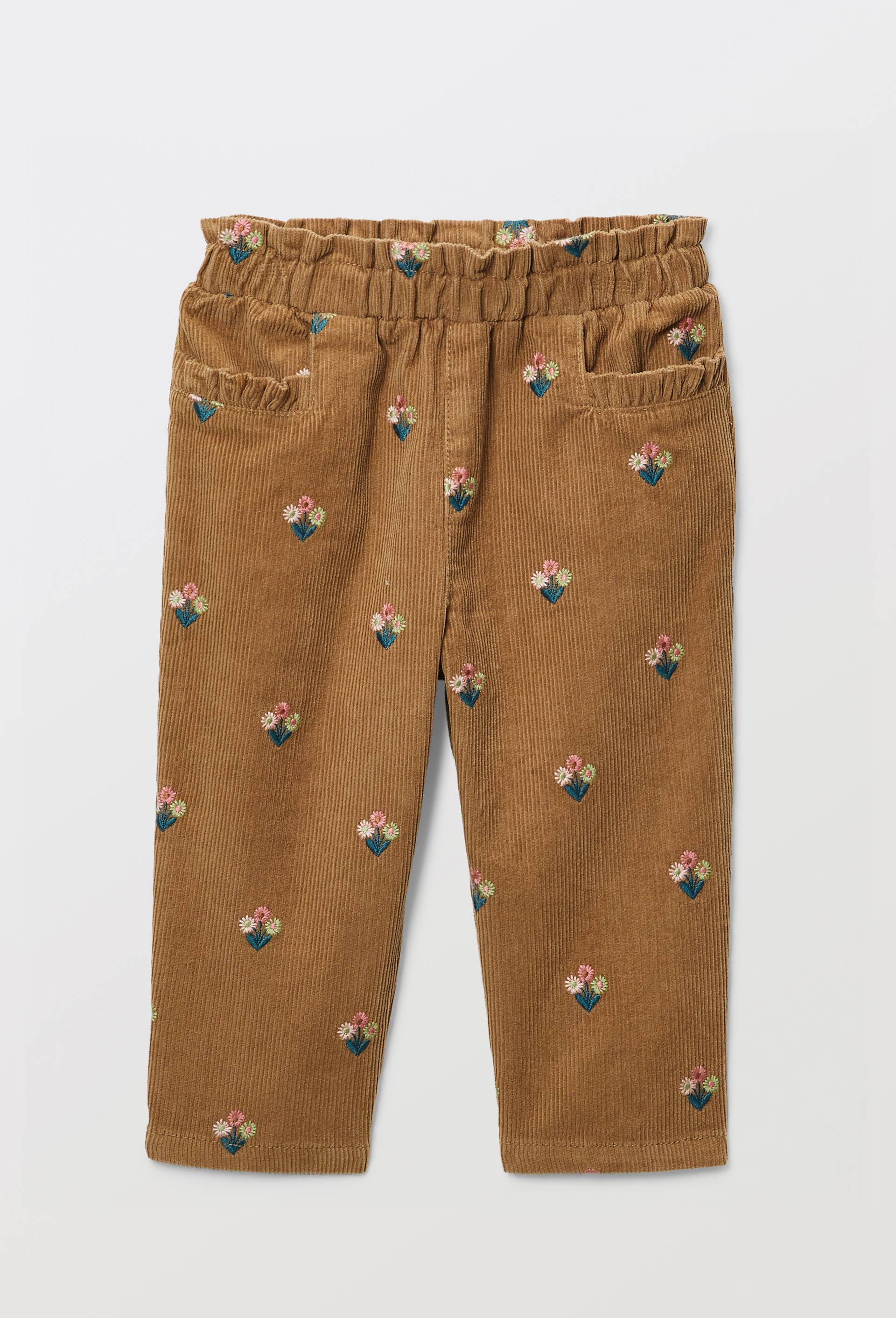 Pantalon taille &eacute;lastique en velours brod&eacute; en coton BIO GOTS, Beige, large image number 1.0
