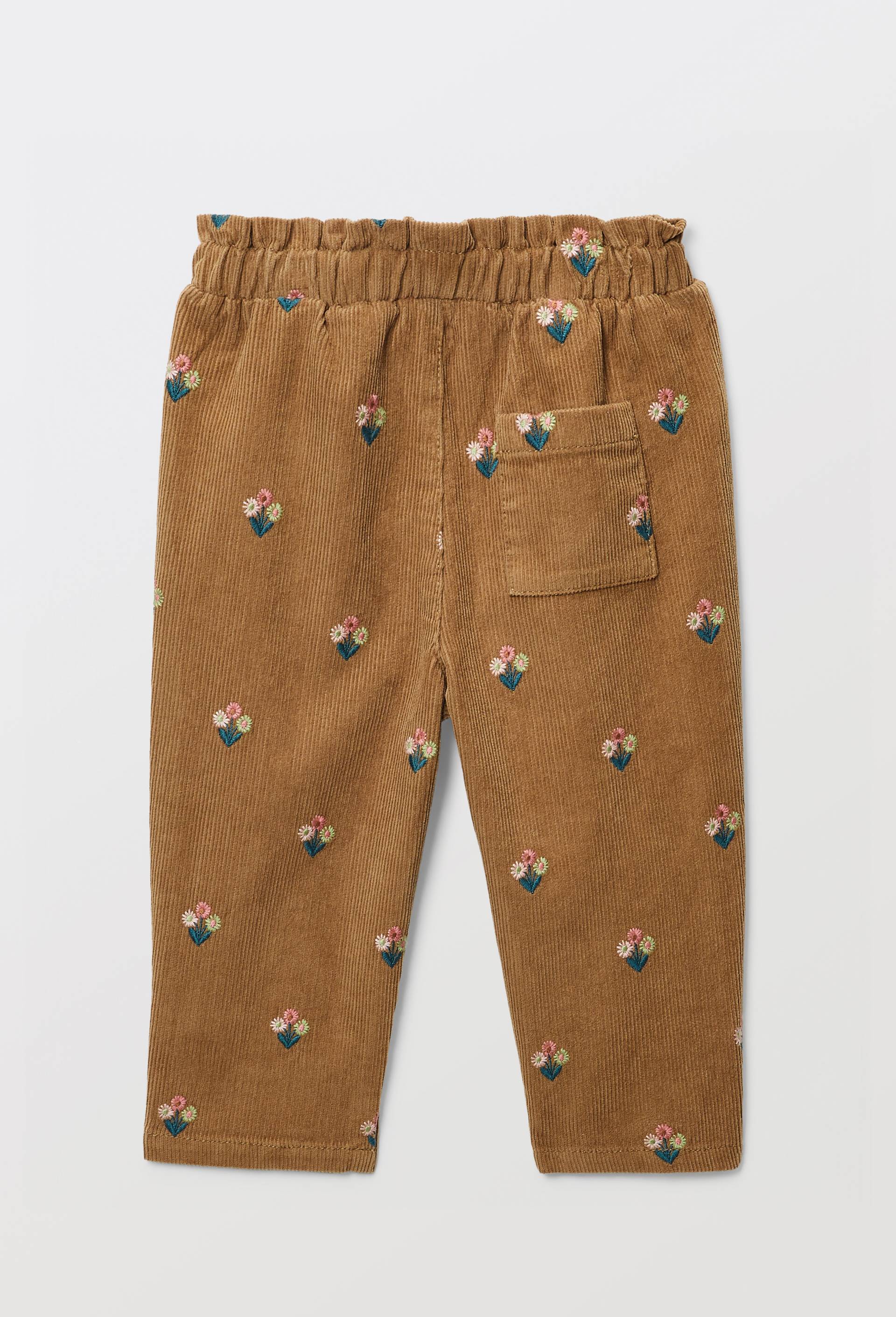 Pantalon taille &eacute;lastique en velours brod&eacute; en coton BIO GOTS, Beige, large image number 2.0