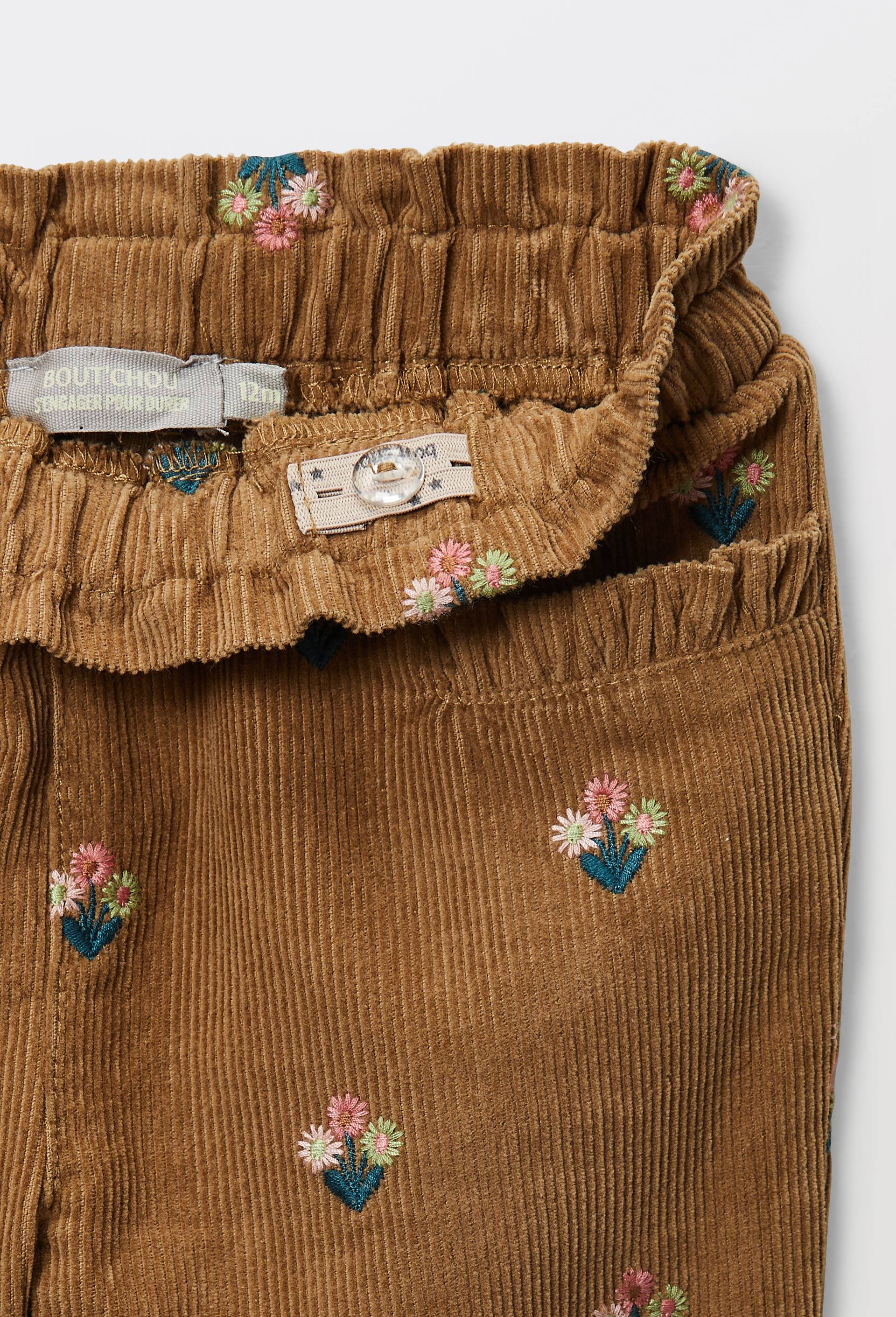 Pantalon taille &eacute;lastique en velours brod&eacute; en coton BIO GOTS, Beige, large image number 3