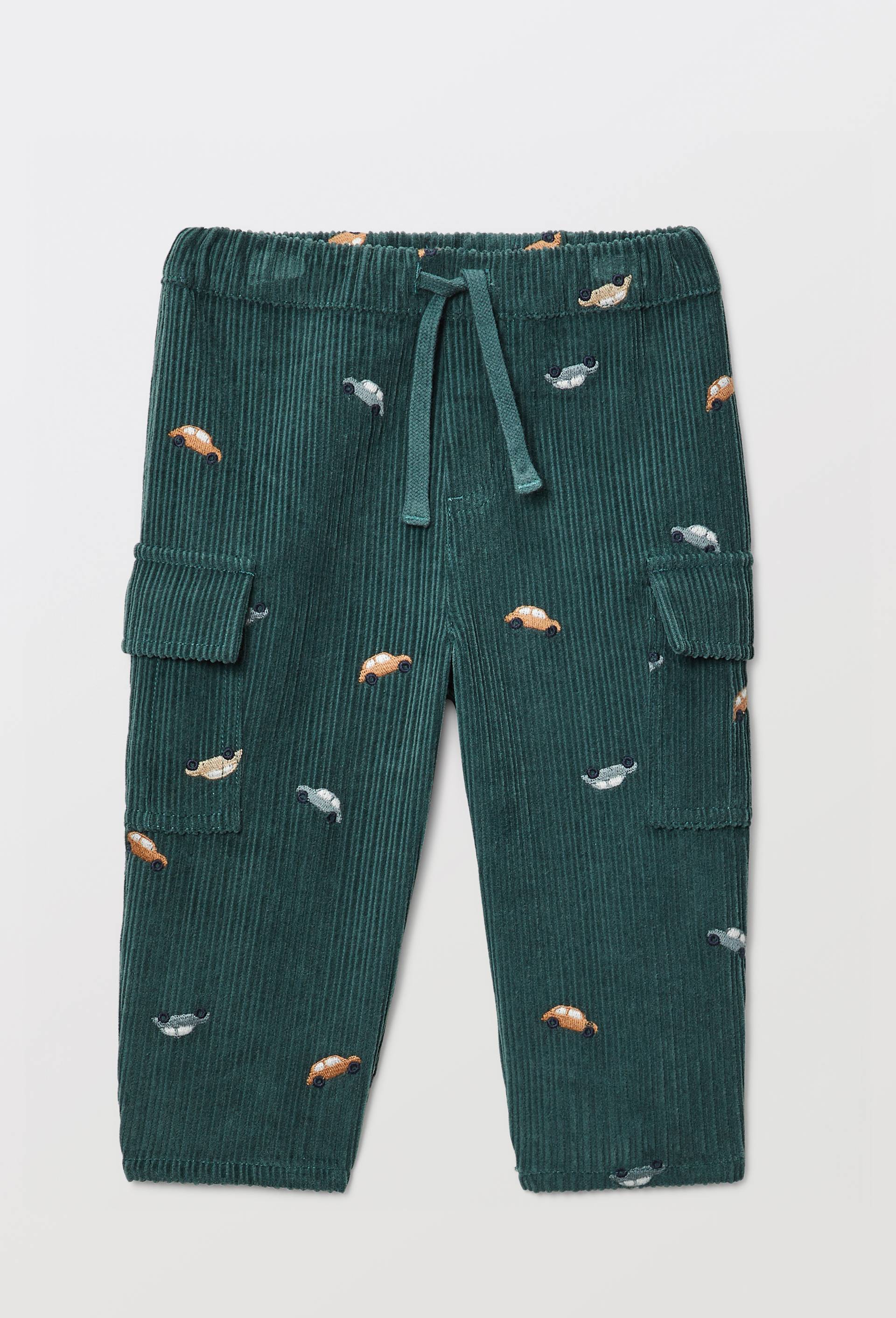 Pantalon taille &eacute;lastique en velours brod&eacute; en coton BIO GOTS, Vert fonc&eacute;, large image number 1.0