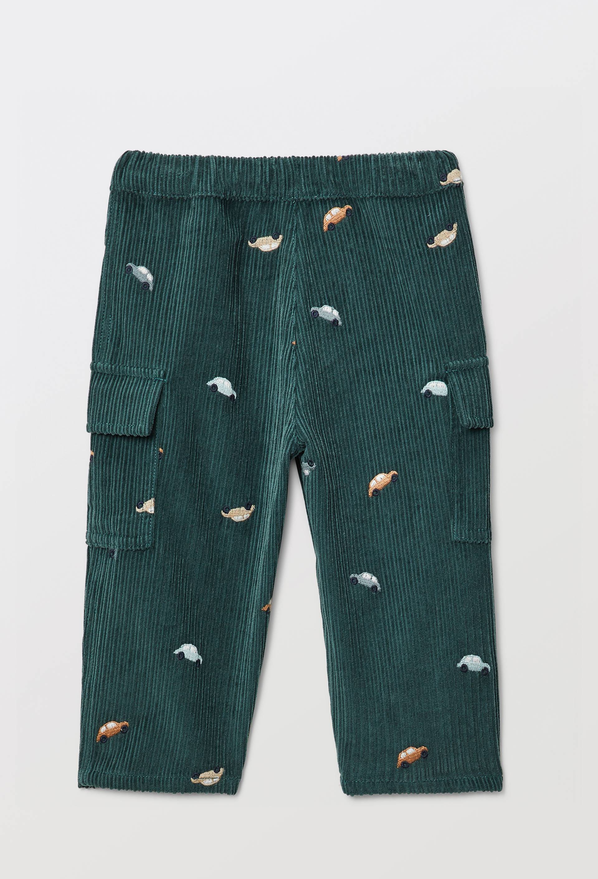 Pantalon taille &eacute;lastique en velours brod&eacute; en coton BIO GOTS, Vert fonc&eacute;, large image number 2