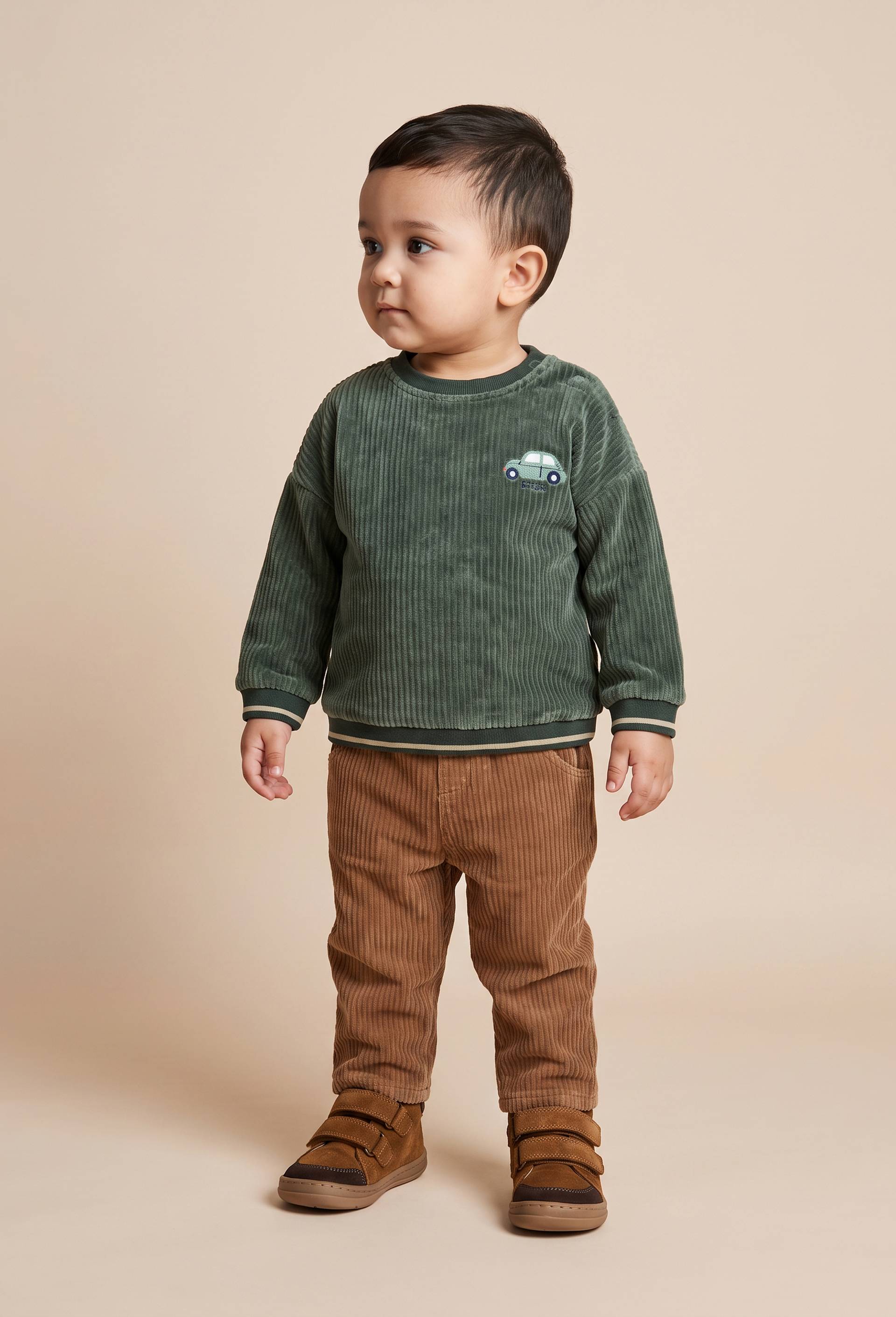 Sweat uni en velours maille contenant du coton, Vert, large image number 0