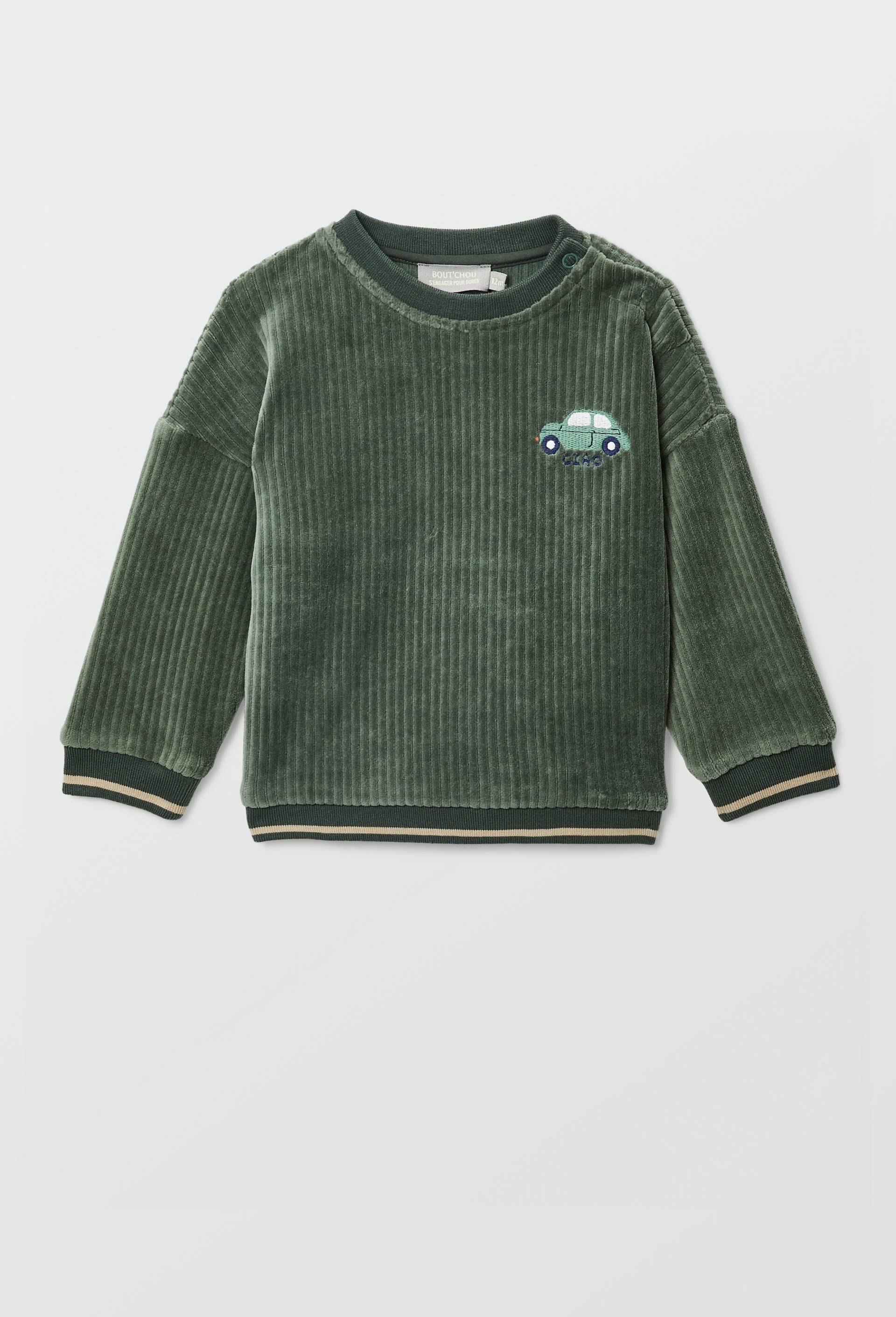 Sweat uni en velours maille contenant du coton, Vert, large image number 1.0