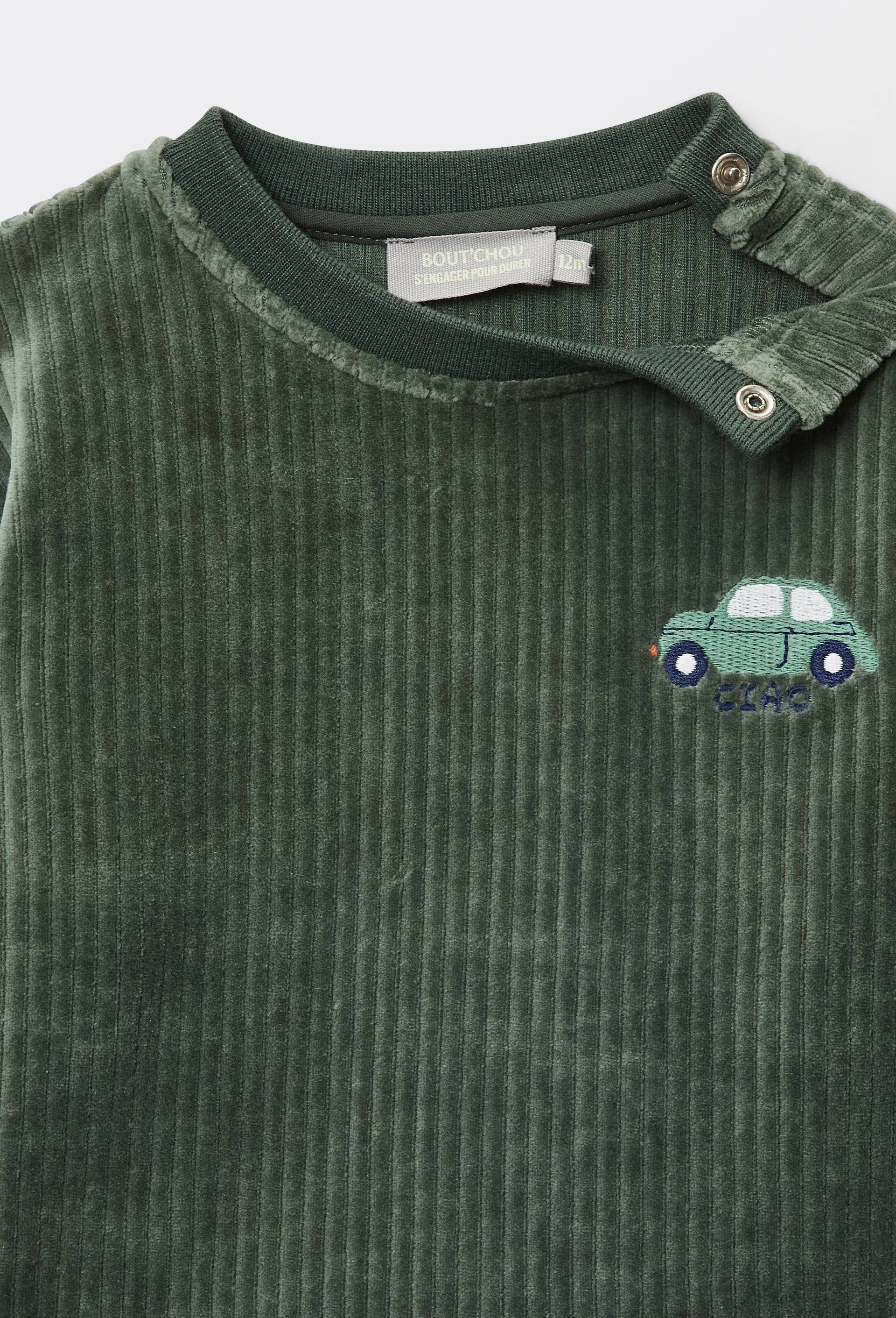 Sweat uni en velours maille contenant du coton, Vert, large image number 3