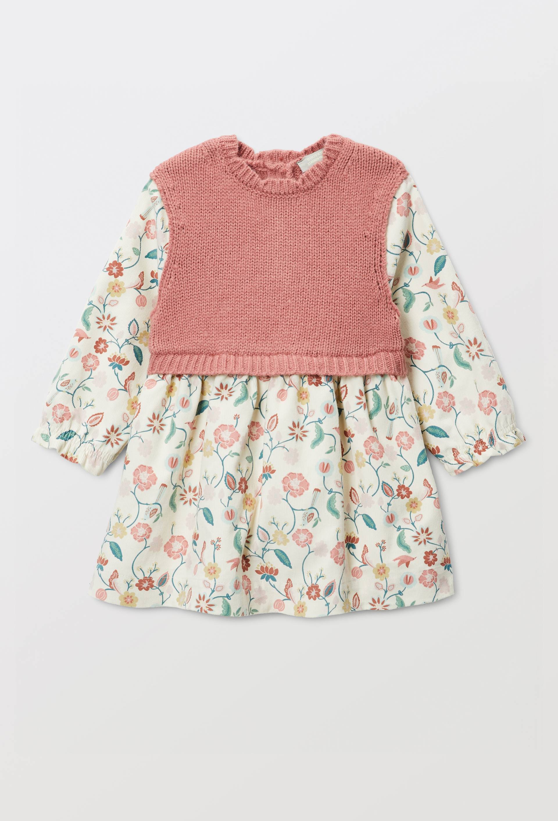 Robe bi-mati&egrave;re unie et imprim&eacute;e doubl&eacute;e contenant du coton, Beige clair, large image number 3