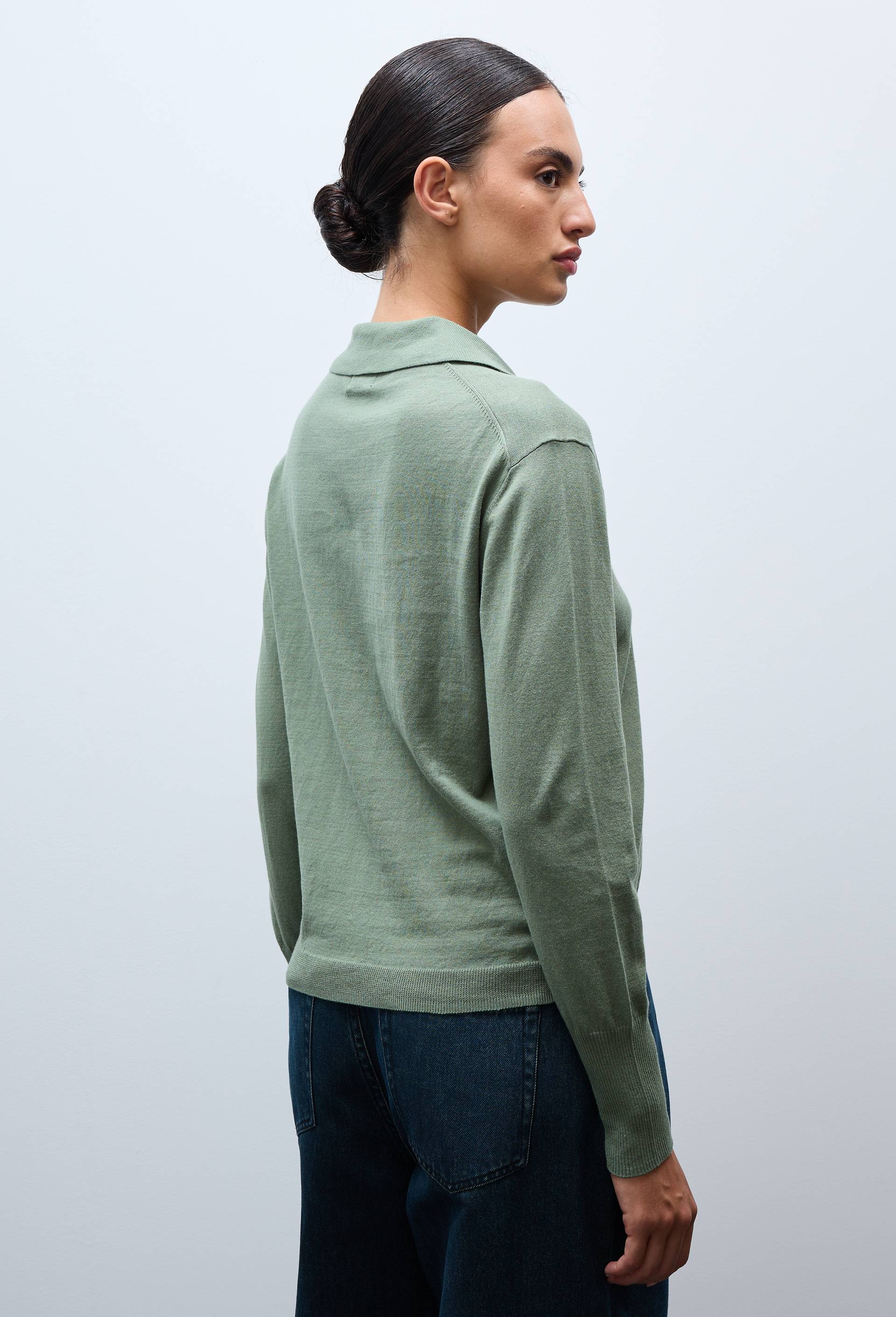 Cardigan &agrave; manches longues col polo, Vert, large image number 1.0