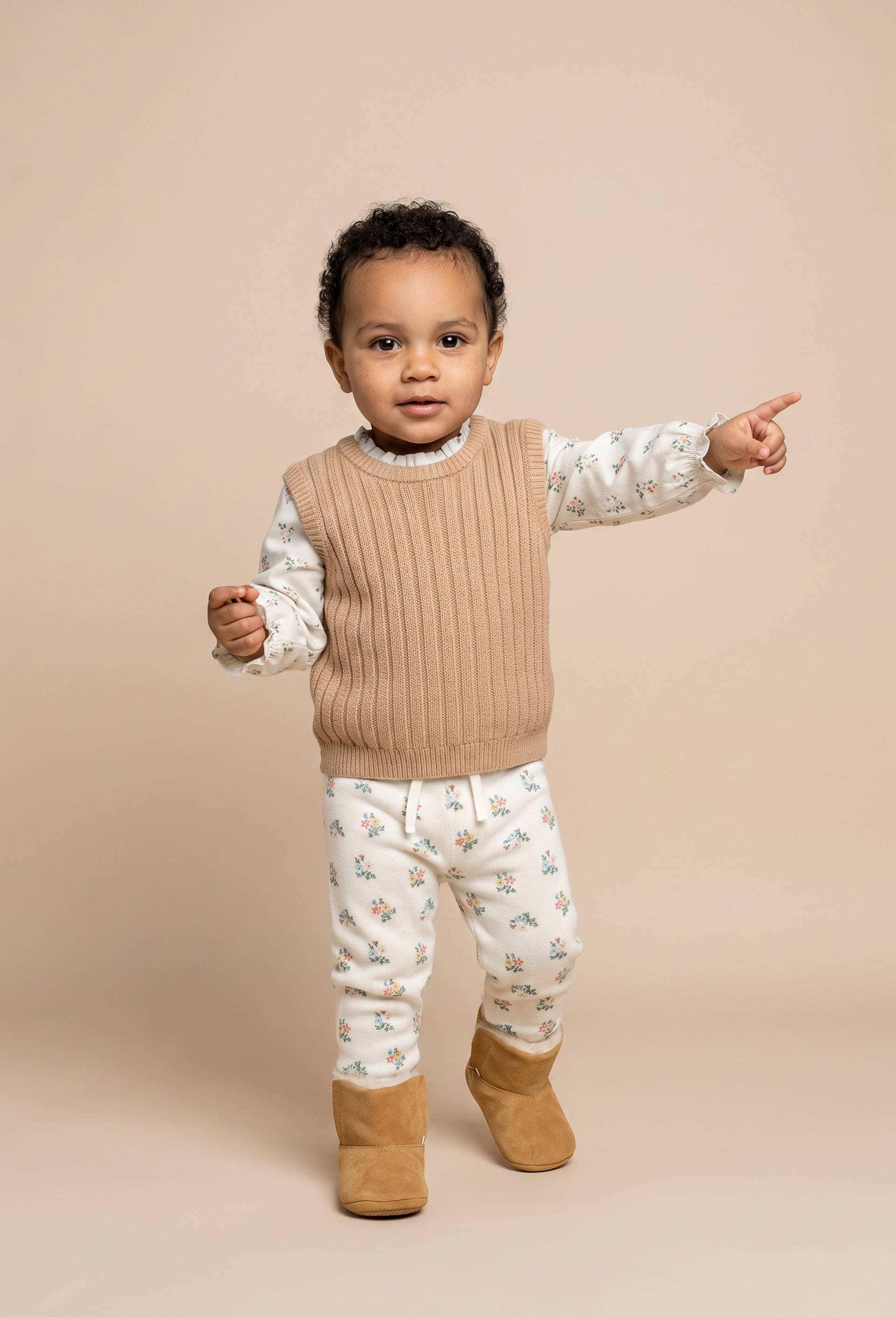 Pull 2 en 1 sans manches avec blouse imprim&eacute;e, Beige, large image number 0