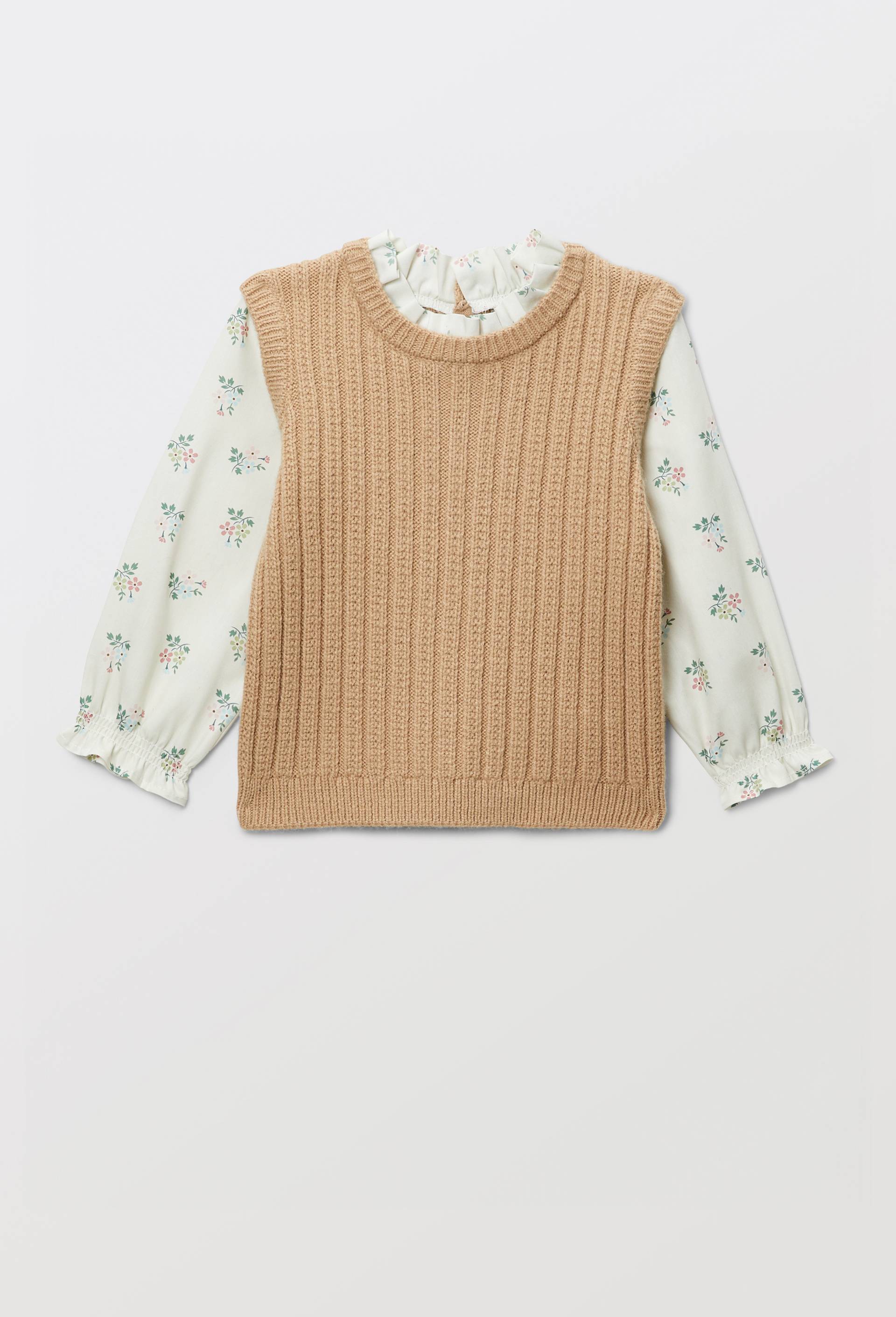 Pull 2 en 1 sans manches avec blouse imprim&eacute;e, Beige, large image number 1.0