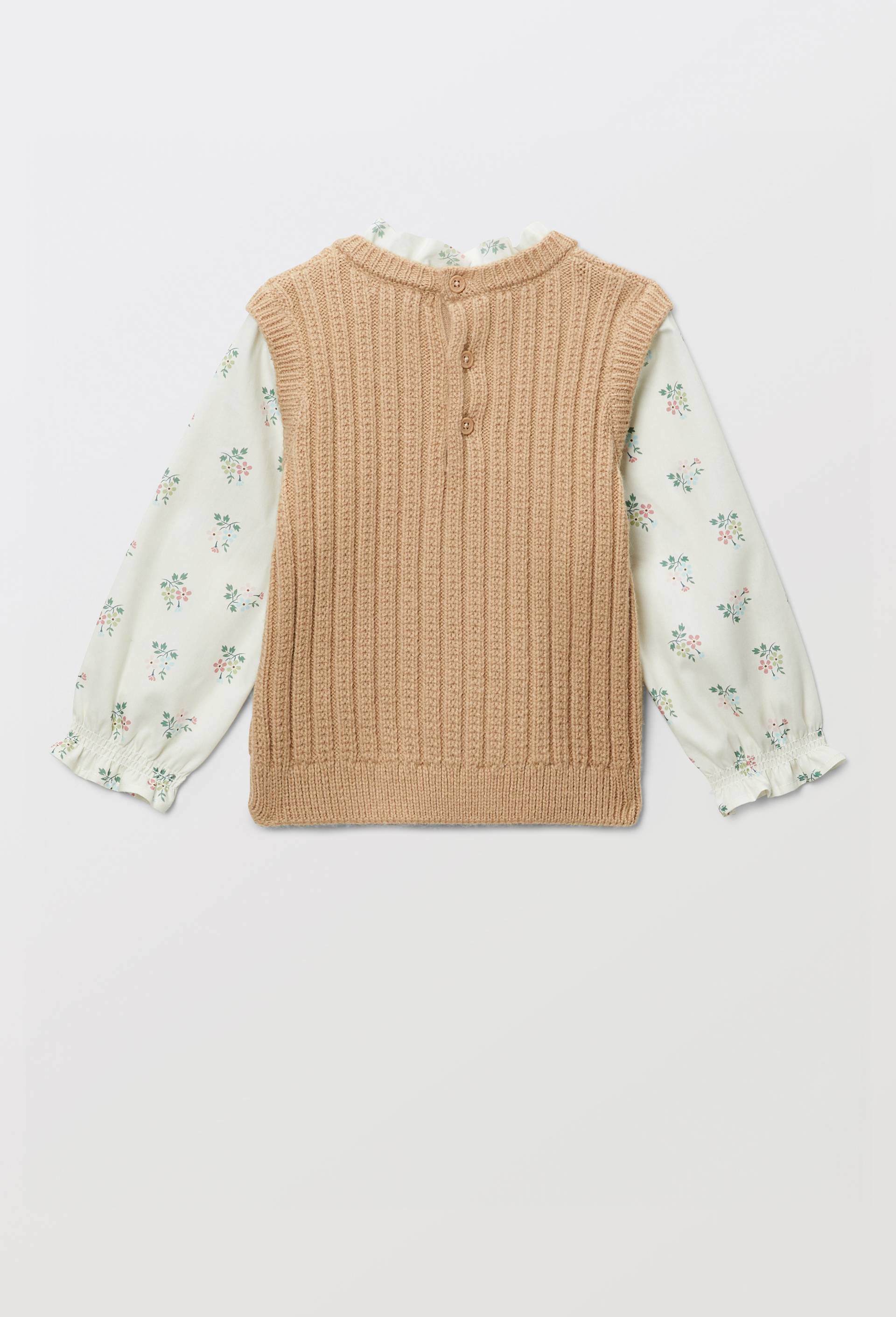 Pull 2 en 1 sans manches avec blouse imprim&eacute;e, Beige, large image number 2.0