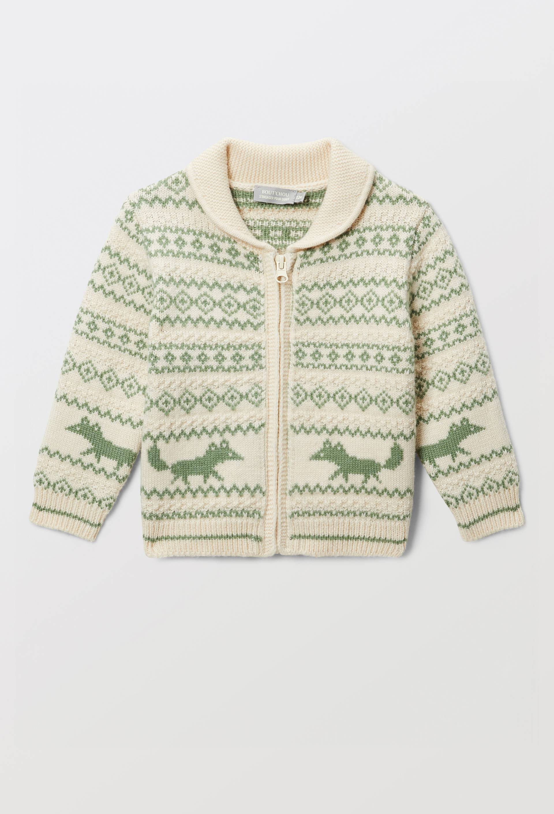 Cardigan tricot jacquard imprim&eacute;, Vert, large image number 1.0