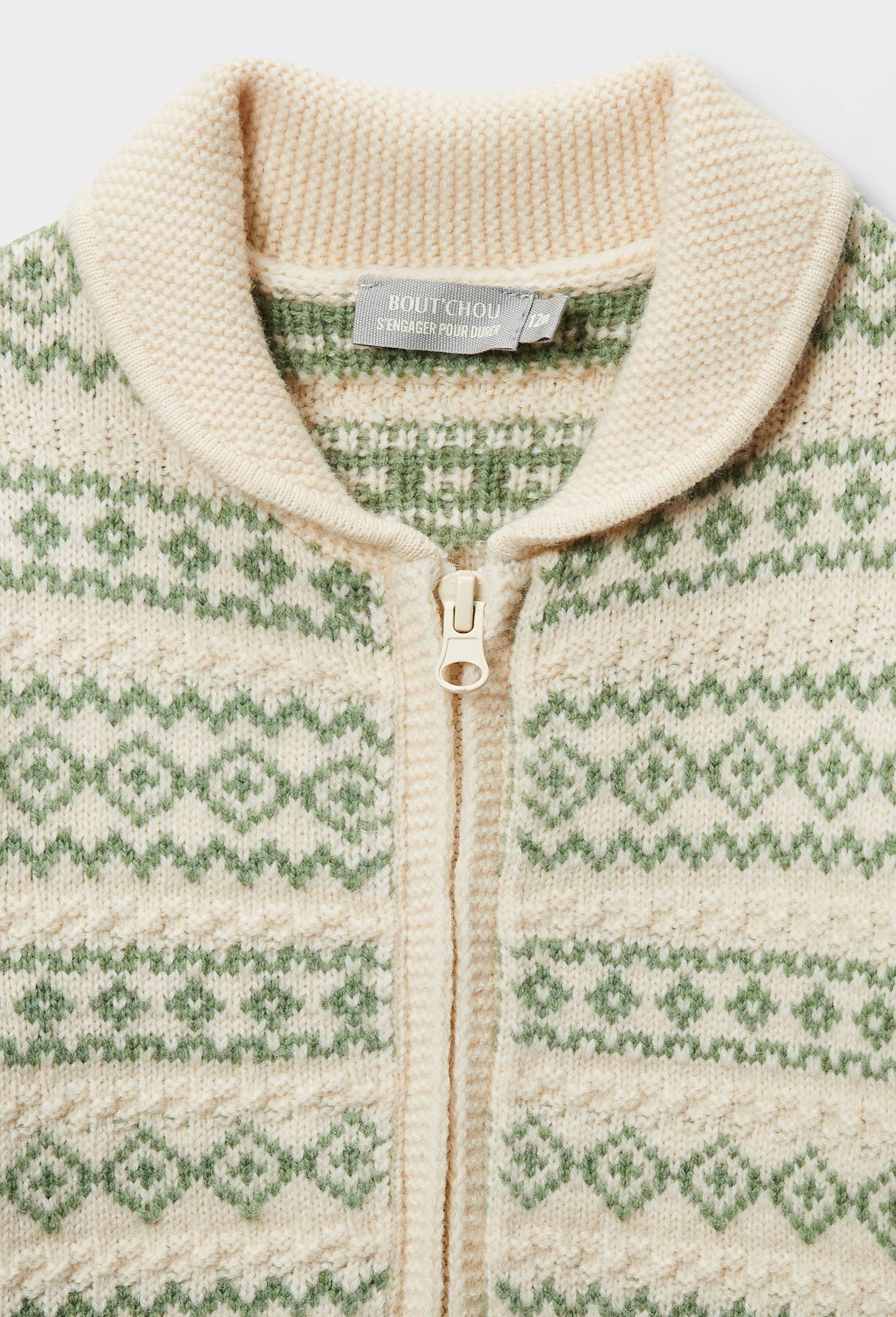 Cardigan tricot jacquard imprim&eacute;, Vert, large image number 3.0