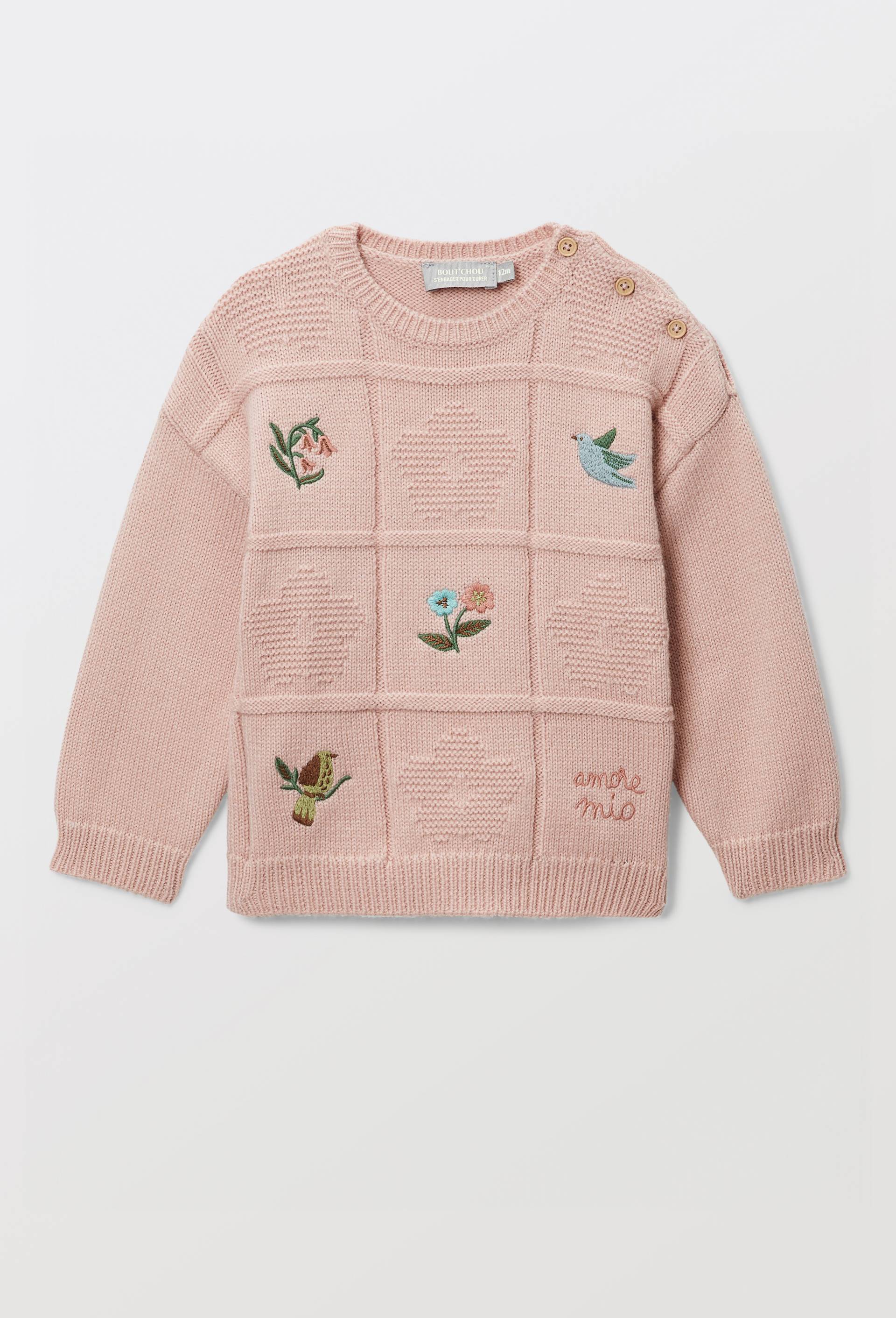 Pull brod&eacute;, Rose clair, large image number 0