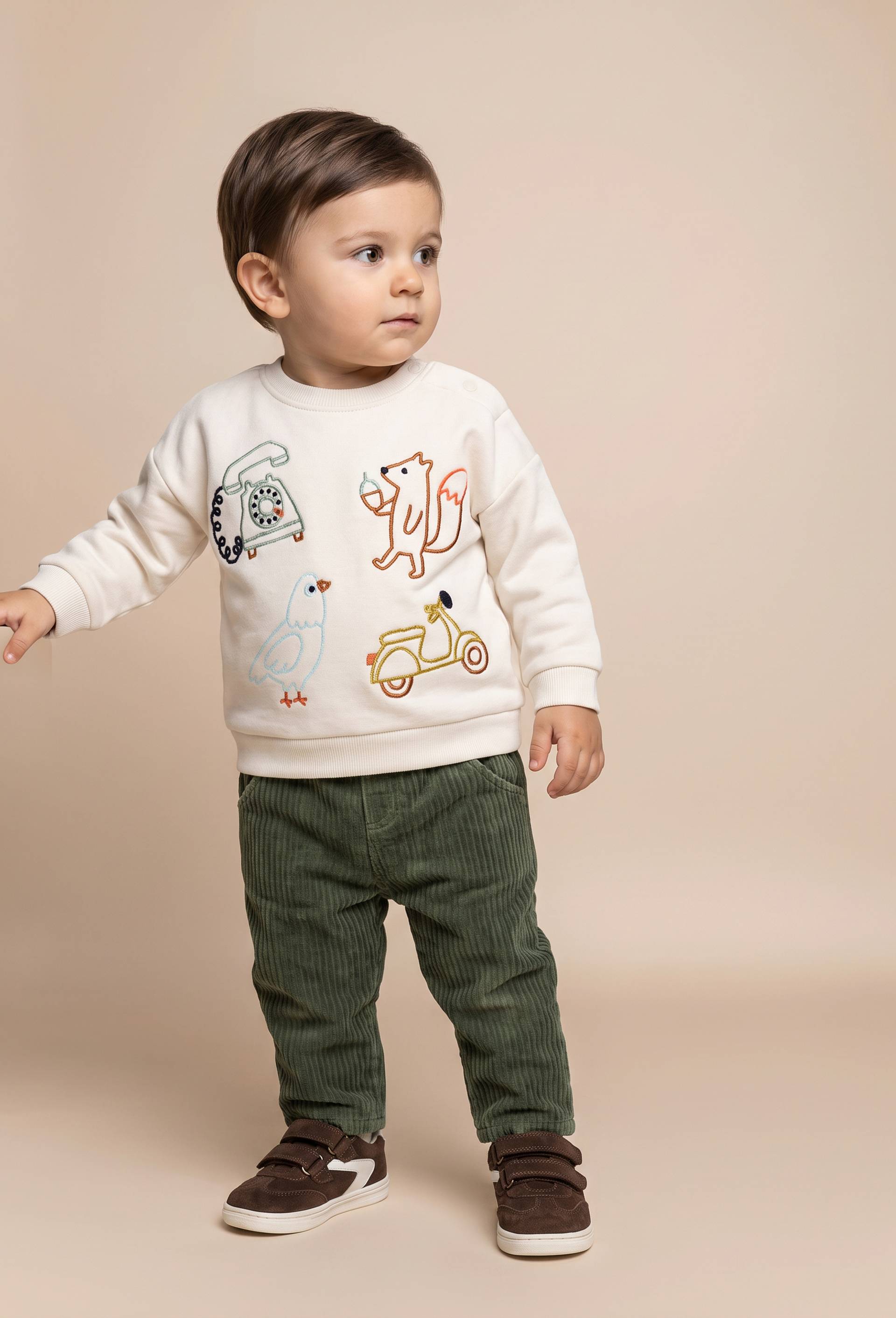 Sweat brod&eacute; en coton BIO GOTS, Beige clair, large image number 0.0