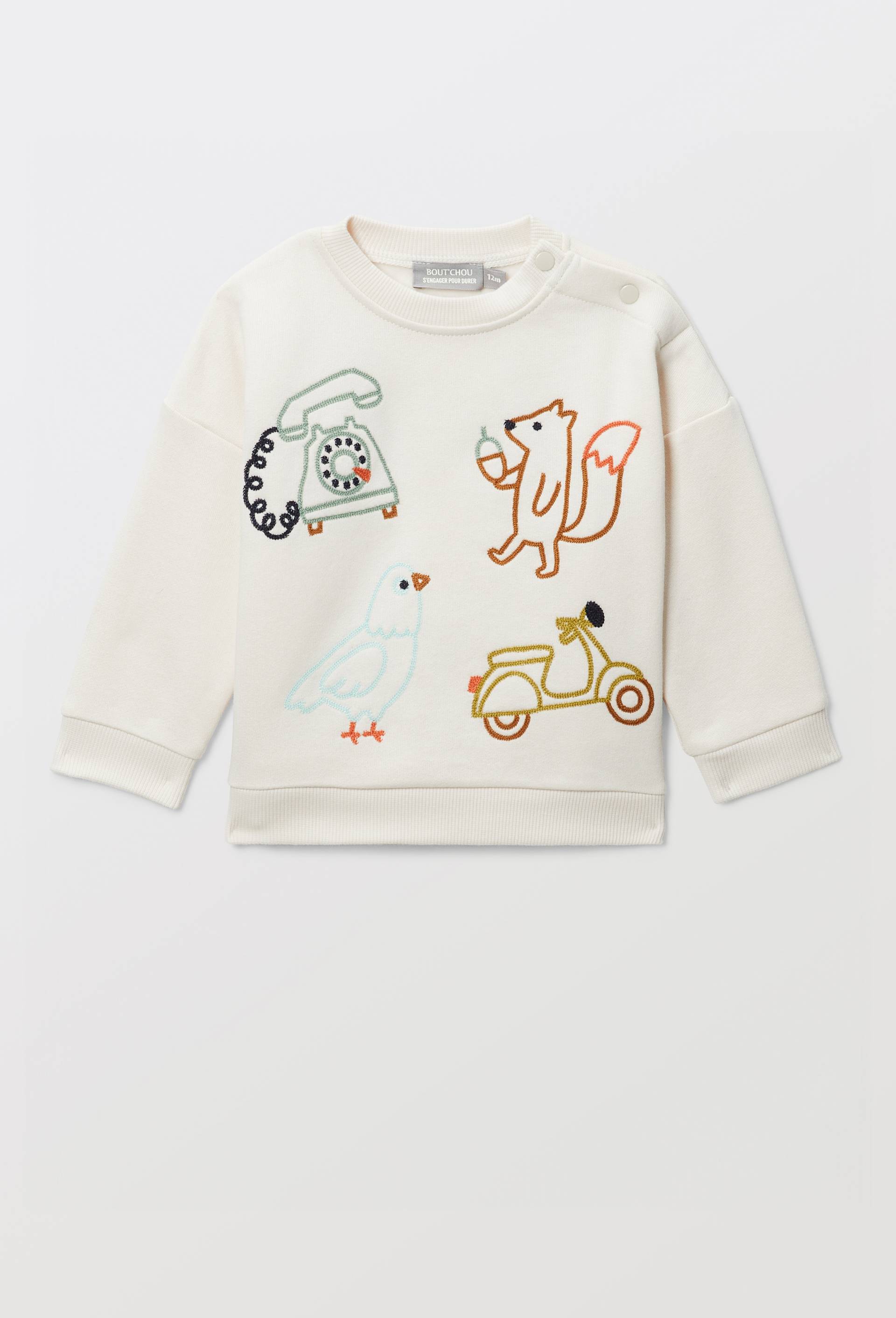 Sweat brod&eacute; en coton BIO GOTS, Beige clair, large image number 1.0