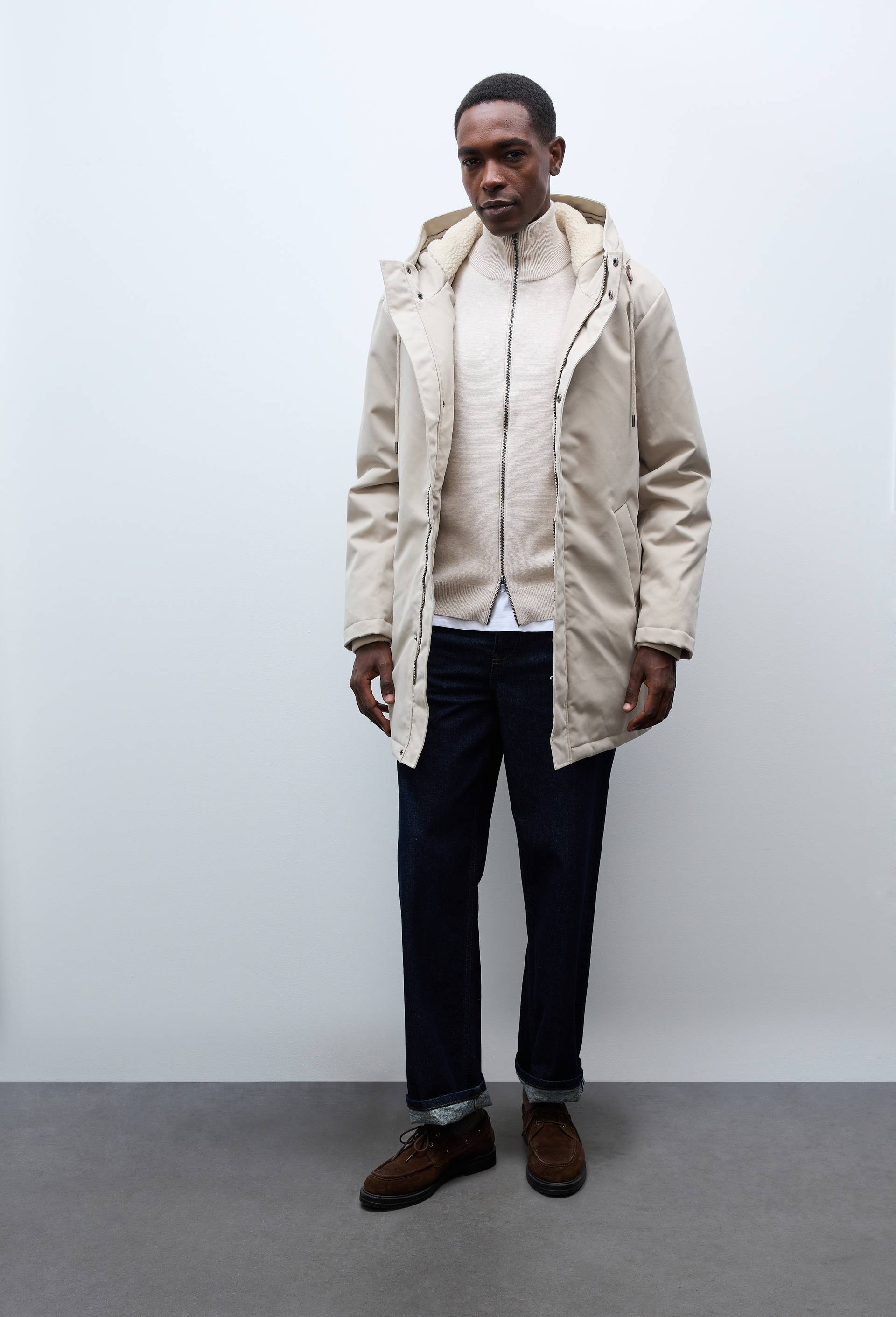 Parka &agrave; capuche d&eacute;perlante en coton, Beige clair, swatch image