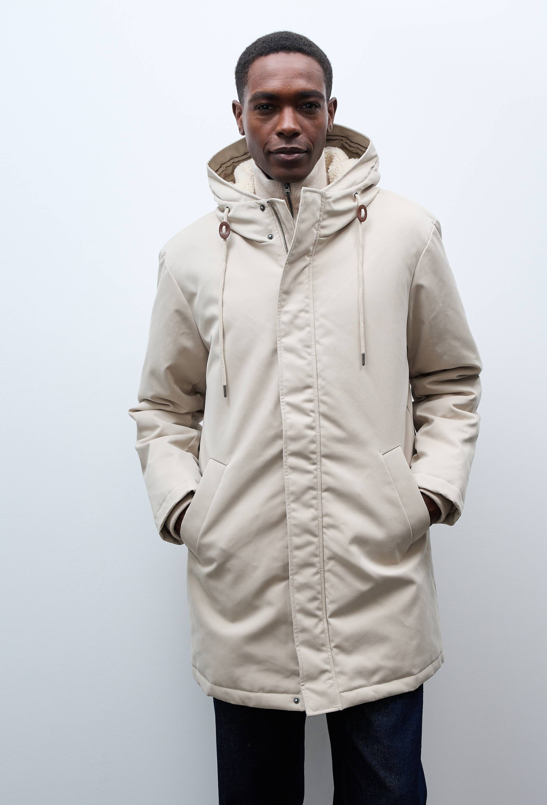 Parka &agrave; capuche d&eacute;perlante en coton, Beige clair, large image number 1