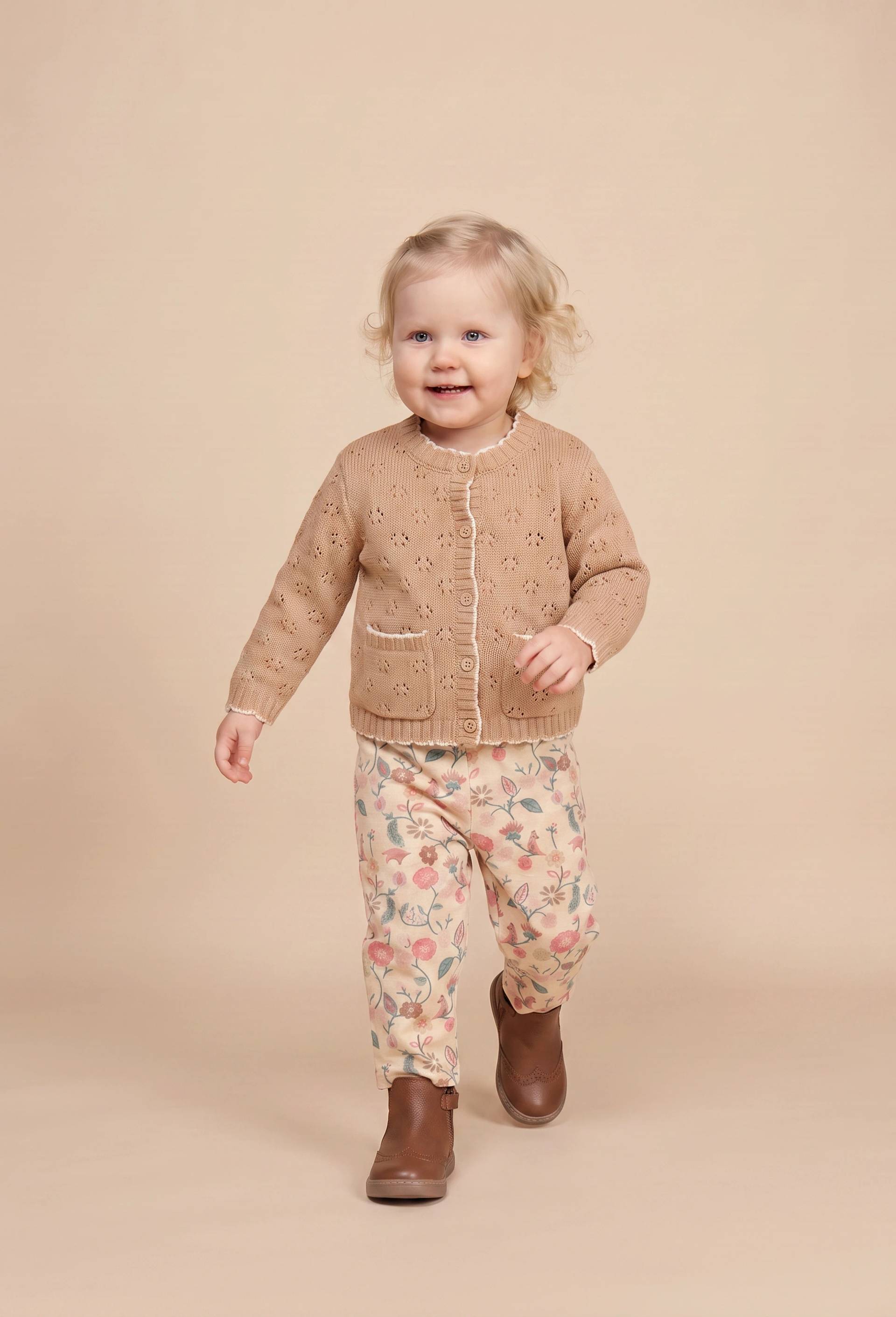Cardigan tricot point fantaisie contenant de la laine, Beige, swatch image