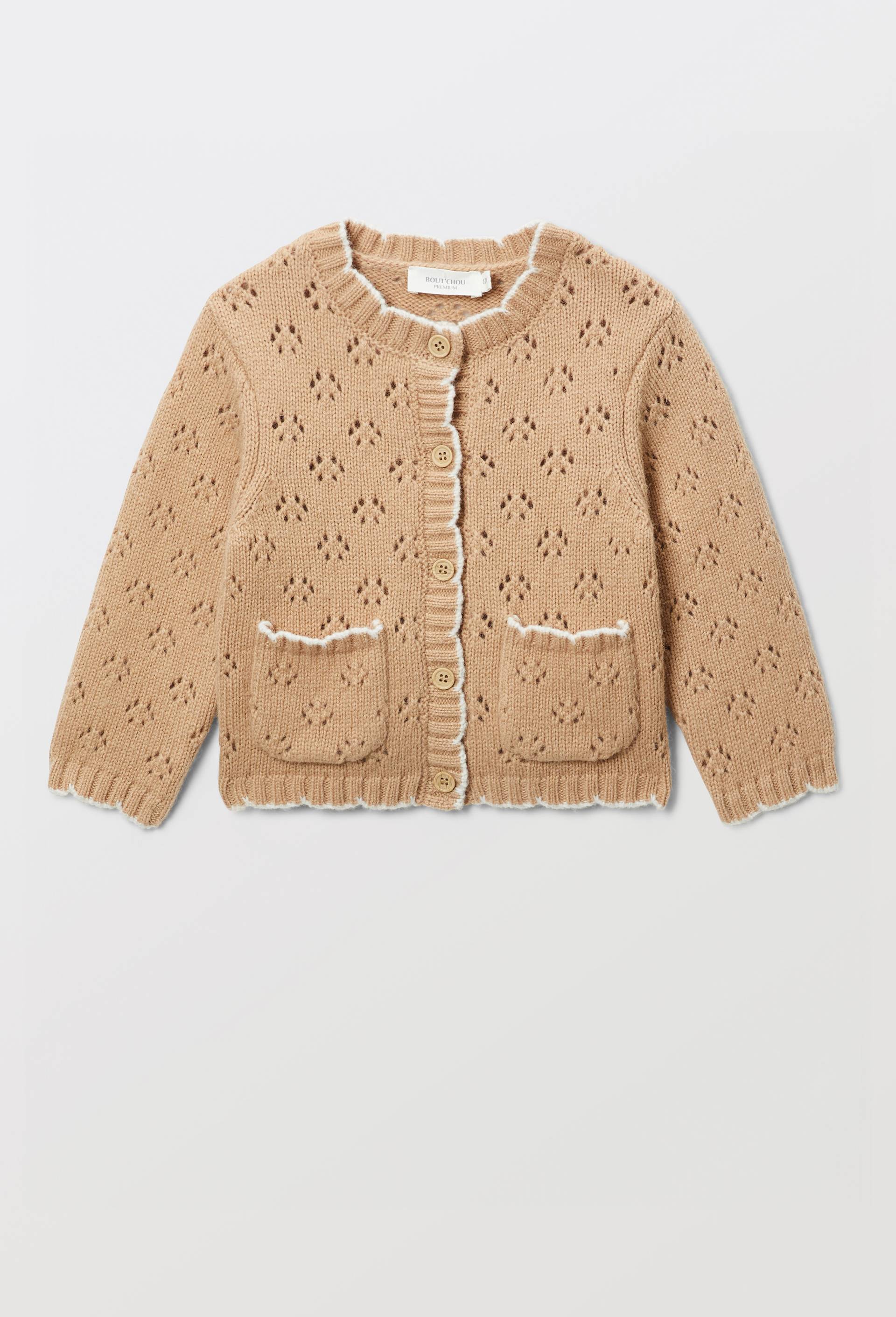 Cardigan tricot point fantaisie contenant de la laine, Beige, large image number 1.0