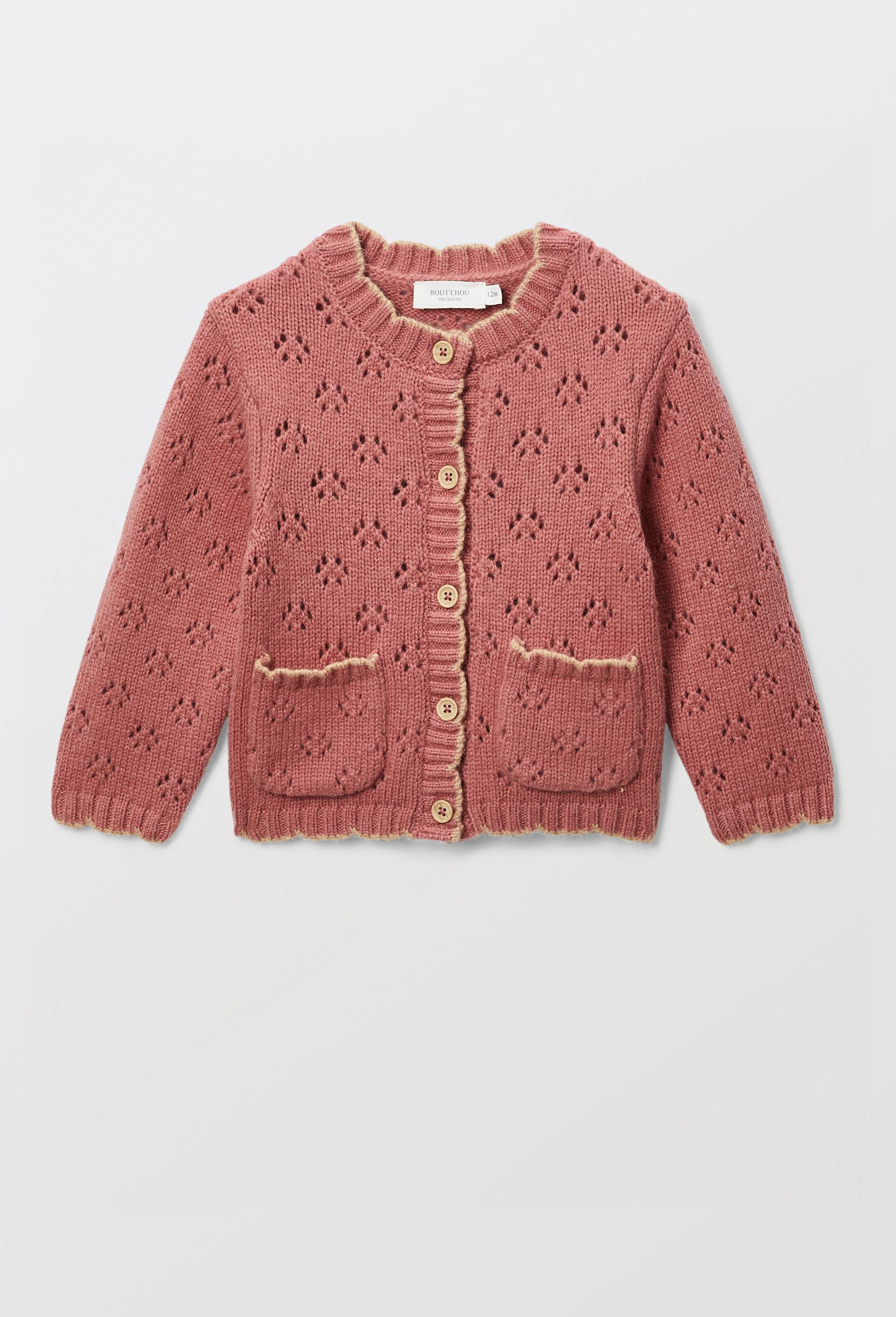 Cardigan tricot point fantaisie contenant de la laine, Rose fonc&eacute;, large image number 1