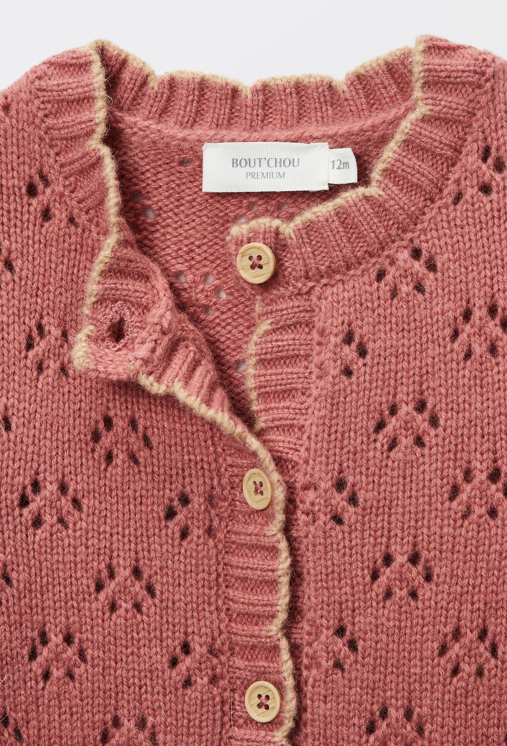 Cardigan tricot point fantaisie contenant de la laine, Rose fonc&eacute;, large image number 3.0