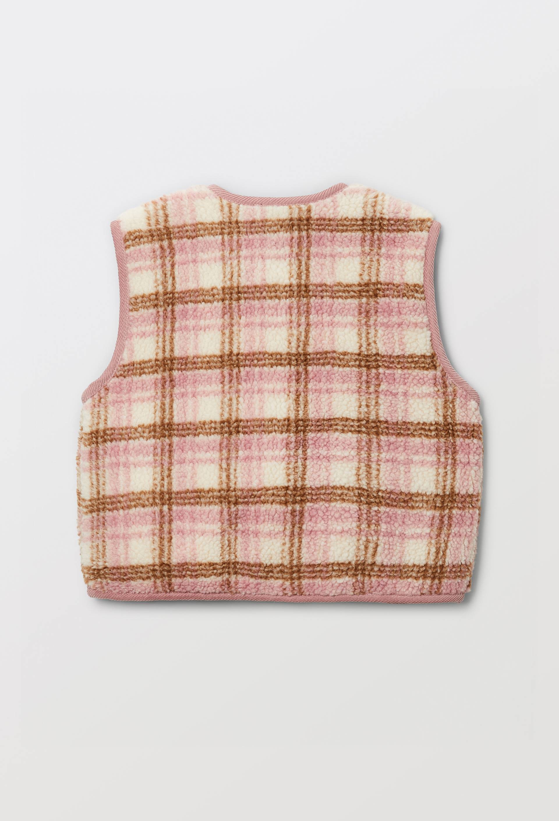 Gilet sherpa sans manches &agrave; carreaux, Rose, large image number 3