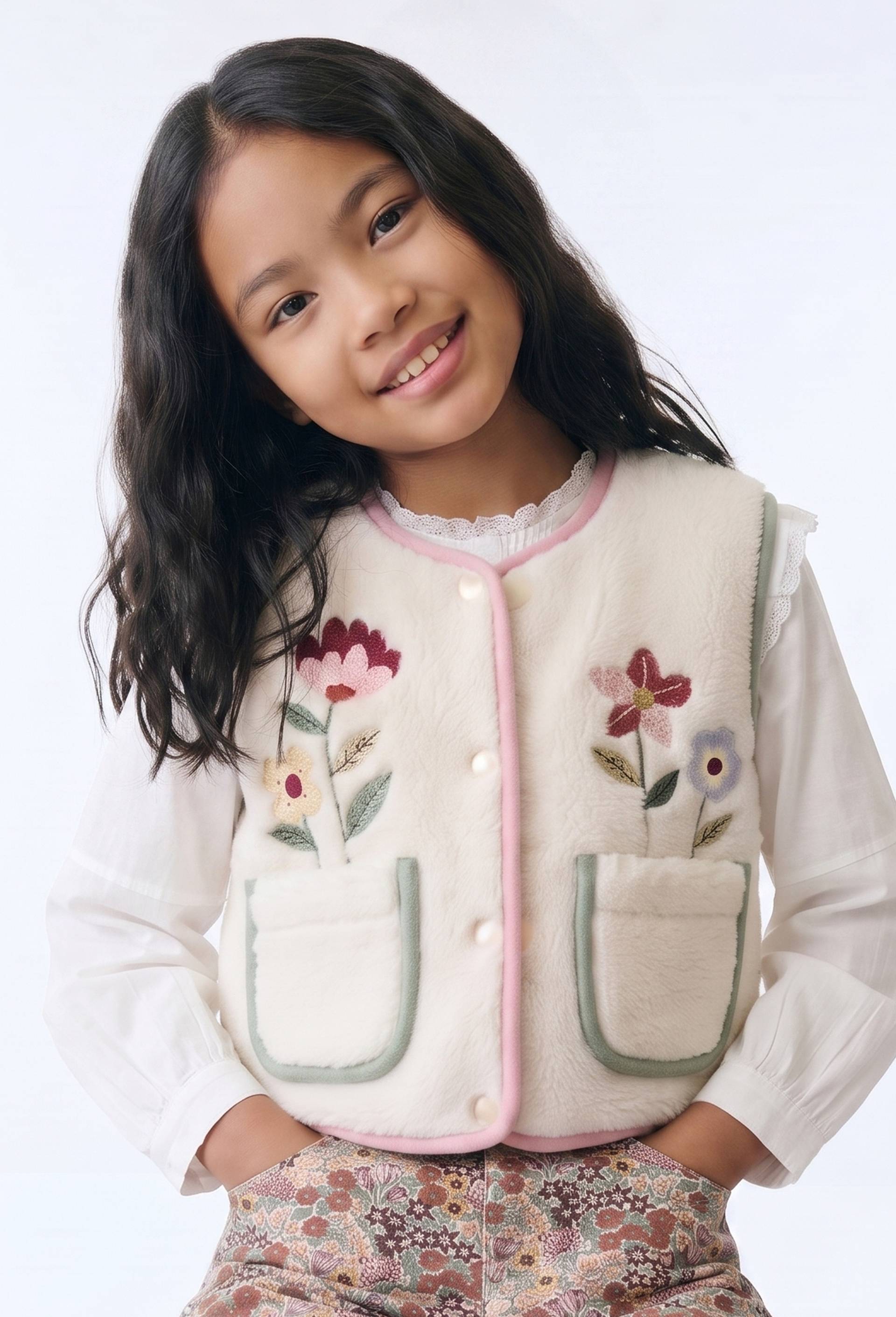 Gilet sherpa sans manches brod&eacute;, Beige clair, large image number 1.0